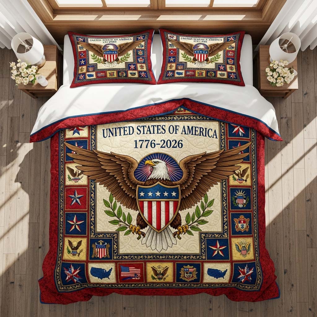 Freedom Emblem Quilted Bedding Set Best King Sheets Fourth Of July Gifts