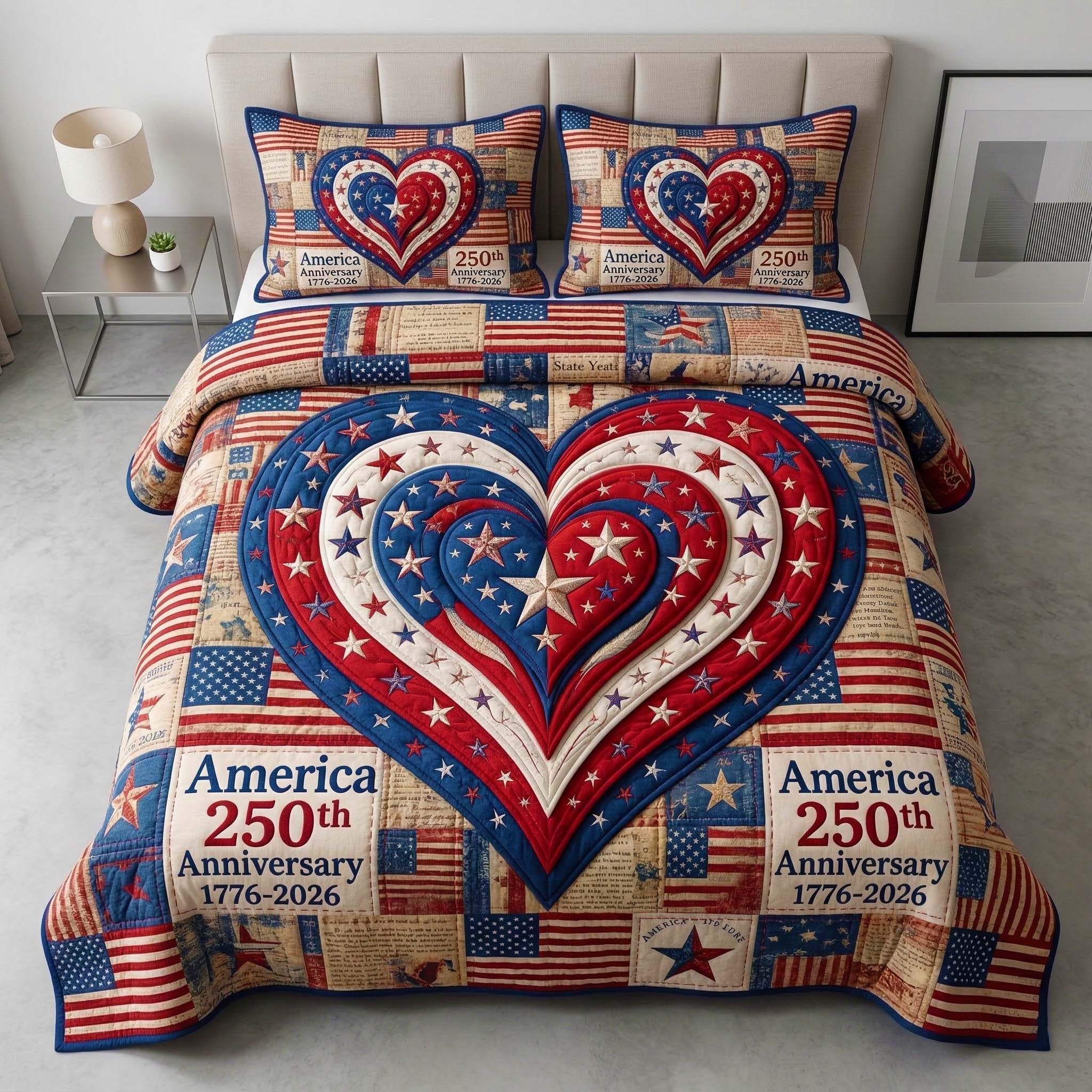 Freedom Heart Quilted Bedding Set Bedroom Decor Ideas Fourth Of July Presents