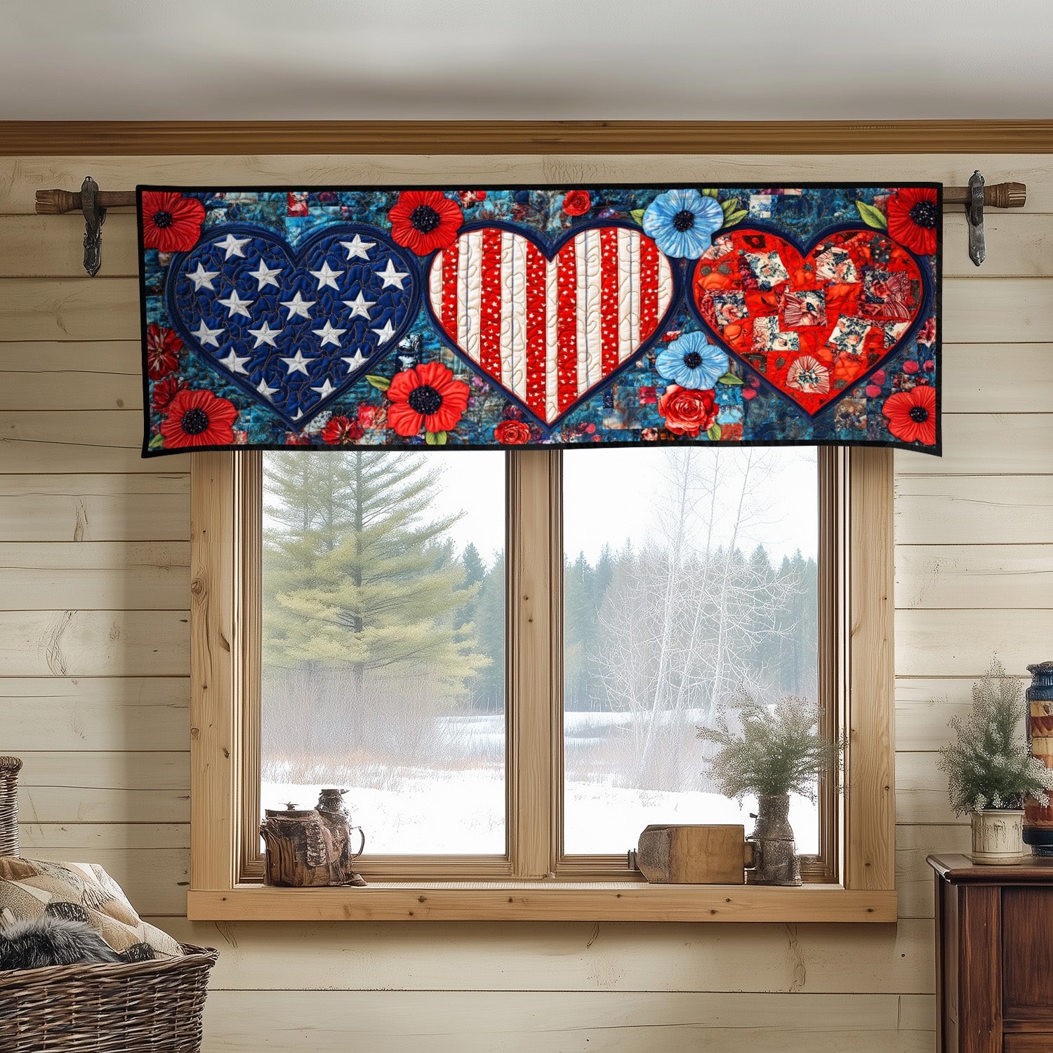 Freedom Hearts Trio Quilted Valance Home Entrance Decor Ideas 4Th Of July Neighbor Gifts