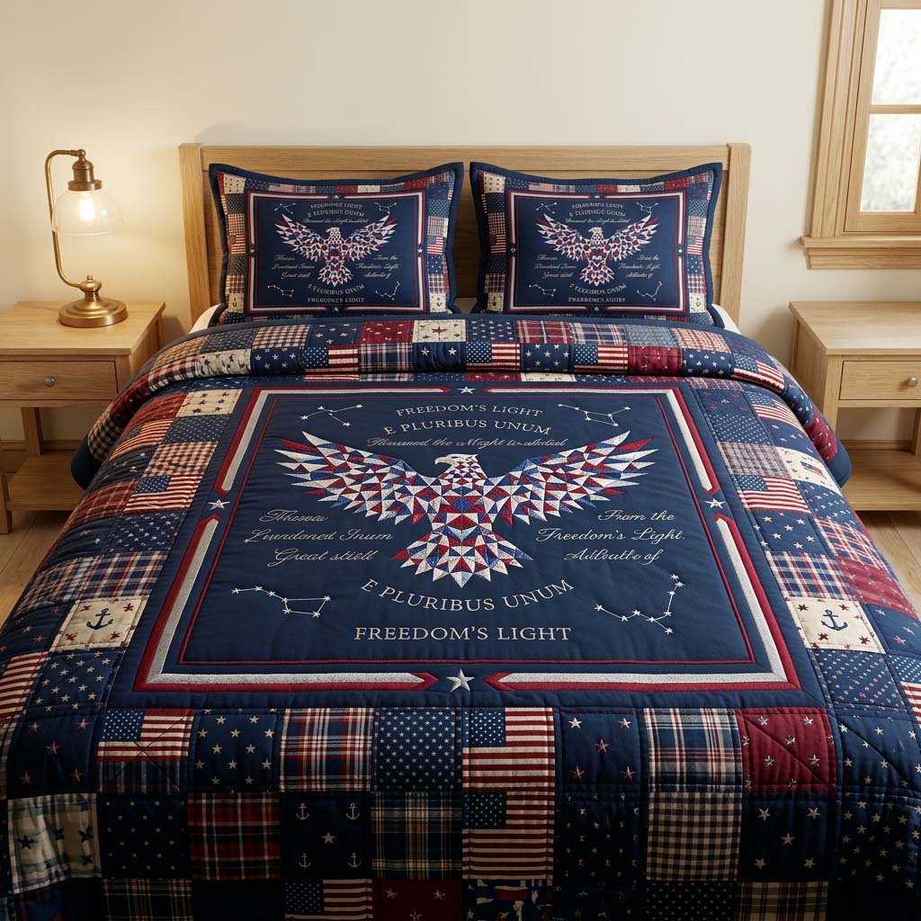 Freedom Patchwork Quilted Bedding Set Best Fitted Sheets 4Th July Gift Ideas