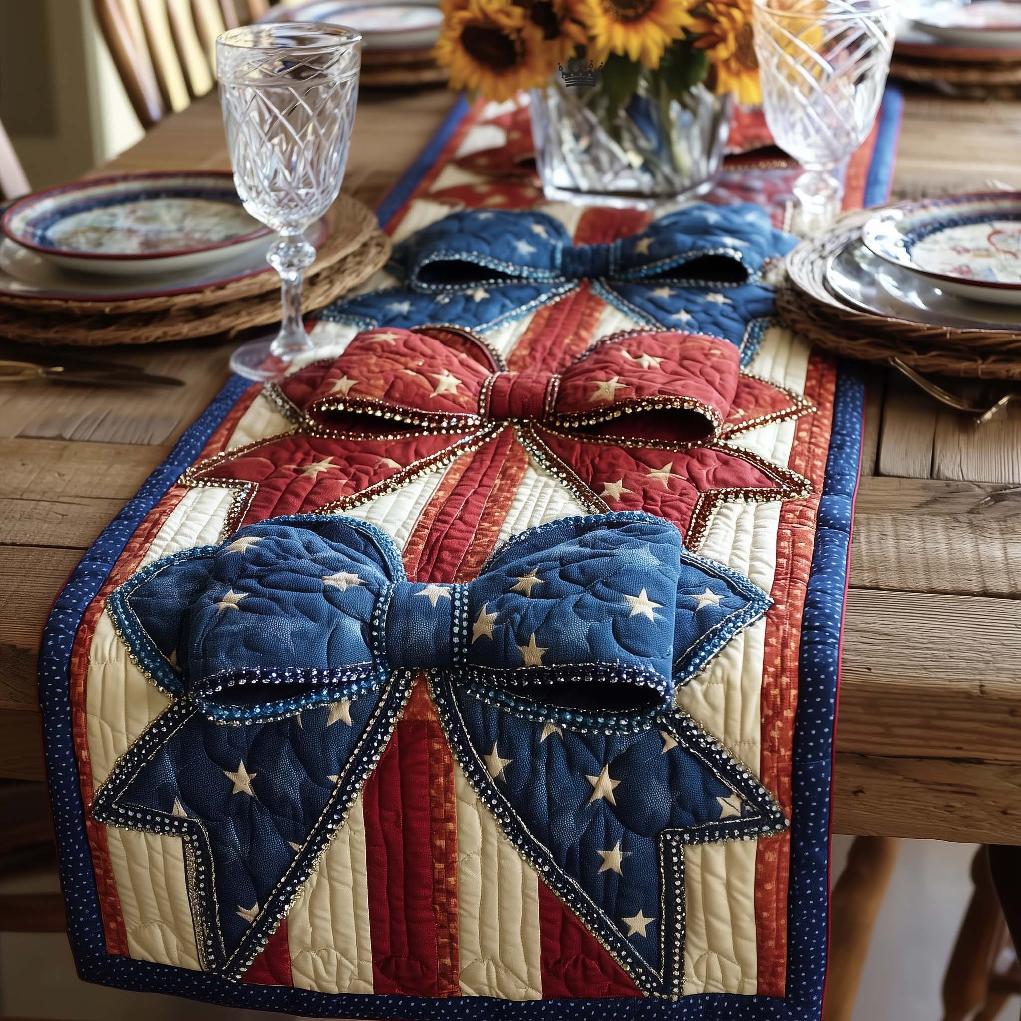 Freedom Valor Heritage Quilted Table Runner Red White Blue Table Decorations Patriotic Mothers Day Gifts