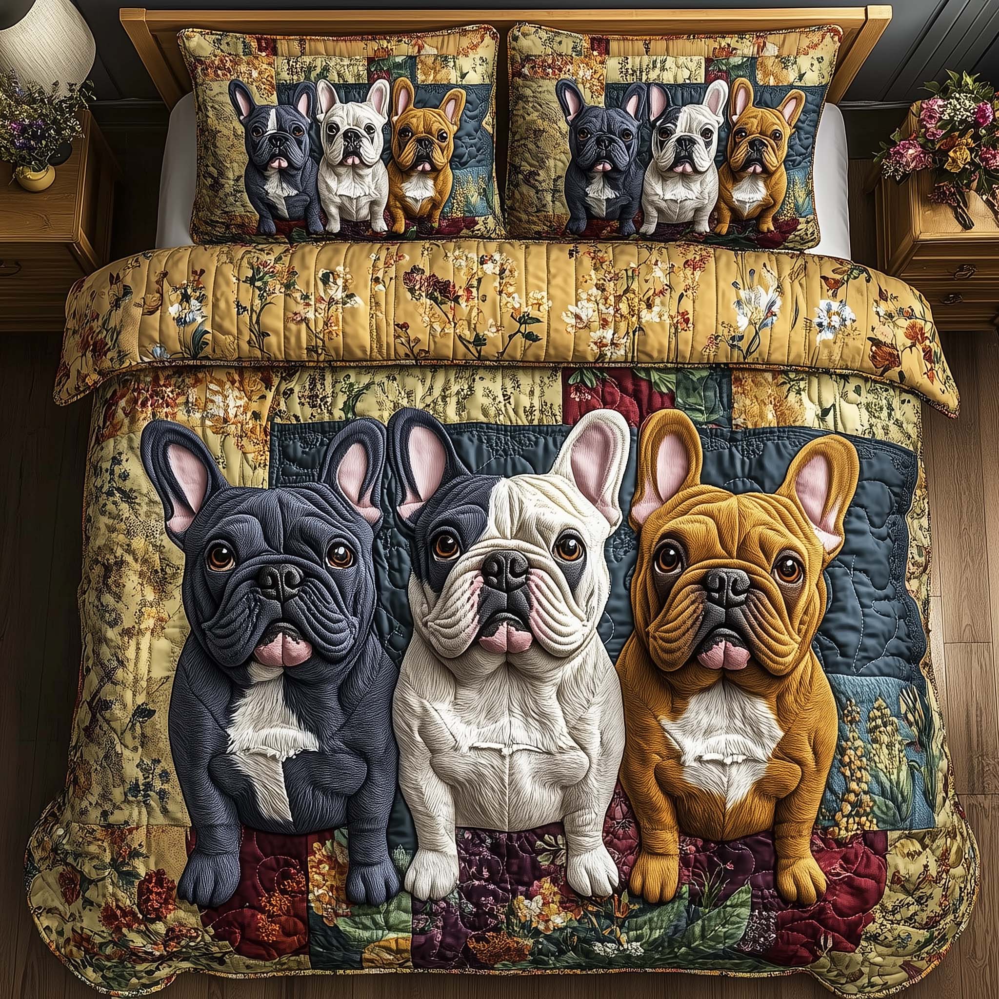 French Bulldog Quilted Bedding Set Bed Room Decoration Gifts For Frenchie Lovers
