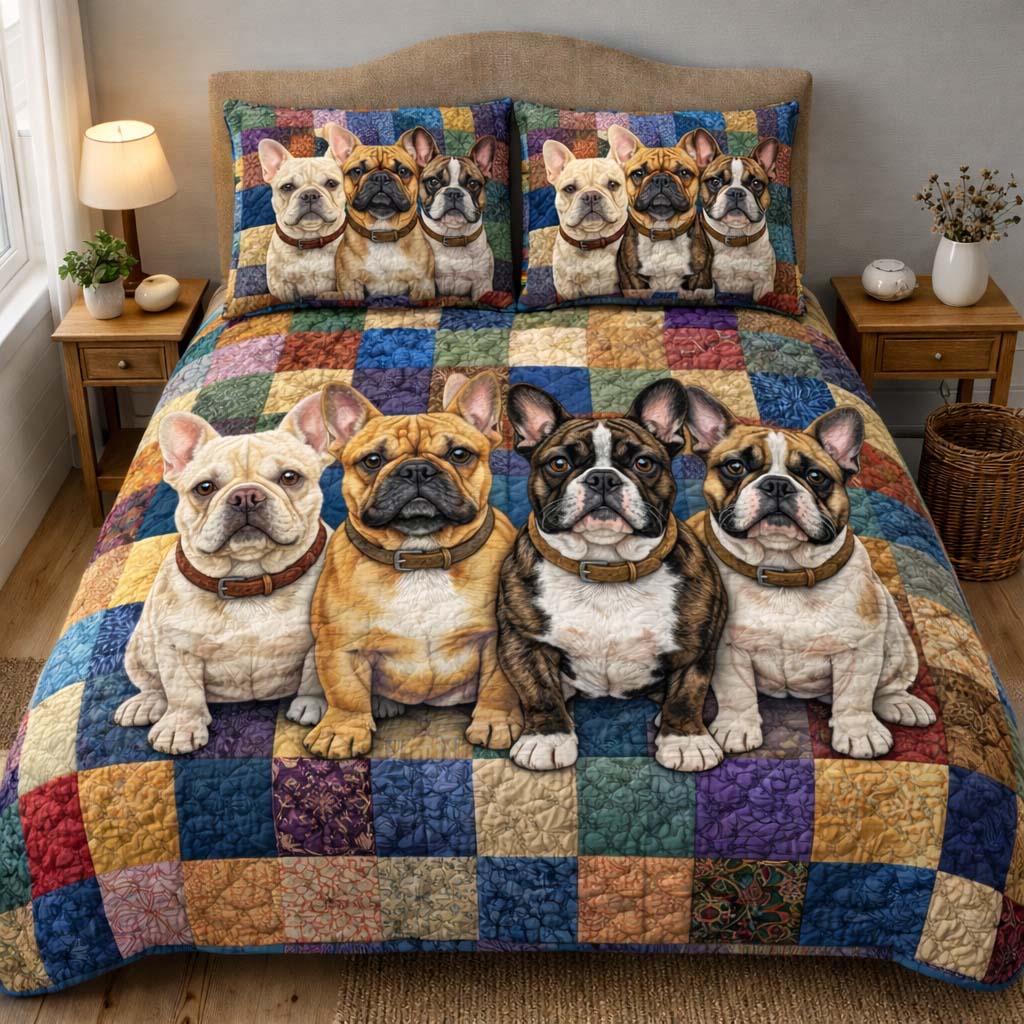 French Bulldog Quilted Bedding Set Comforter Sets Frenchie Mom Gifts