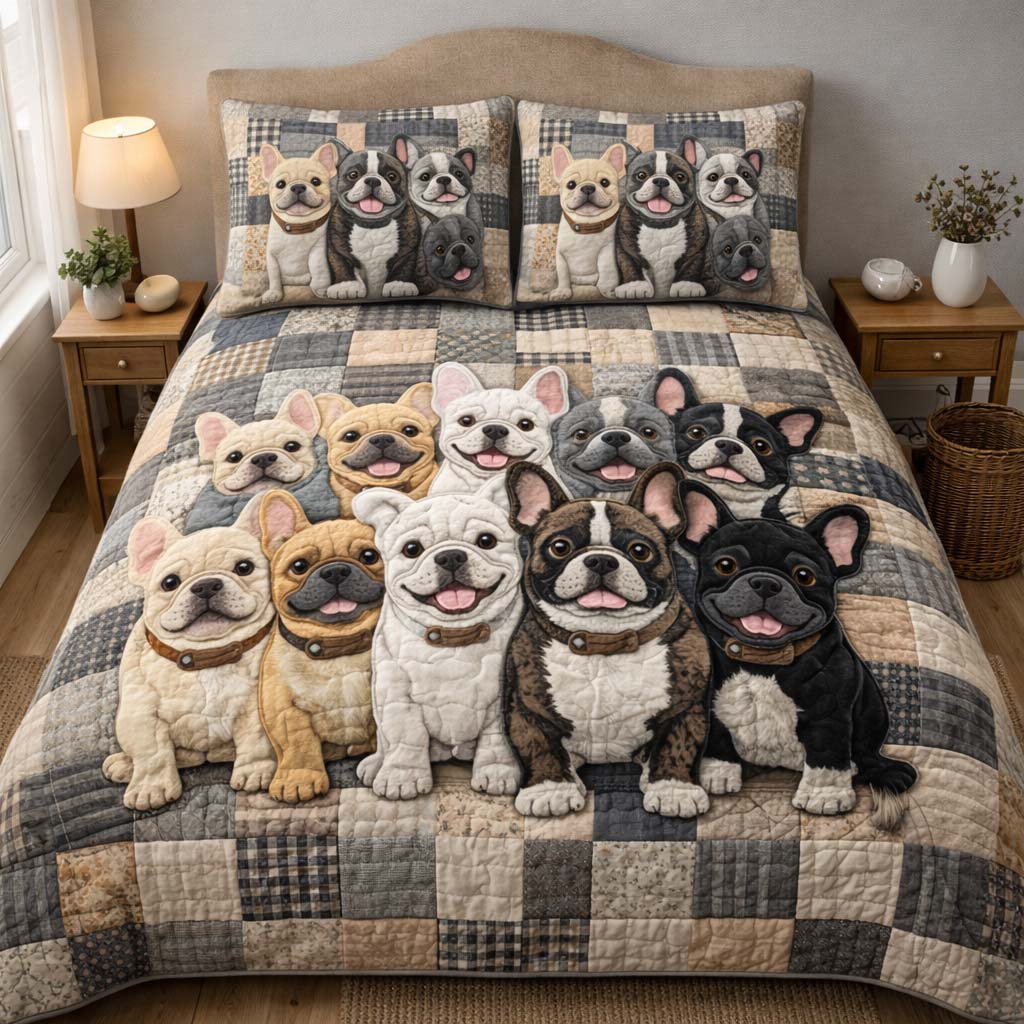 French Bulldog Quilted Bedding Set King Comforter Sets French Bulldog Items Gifts