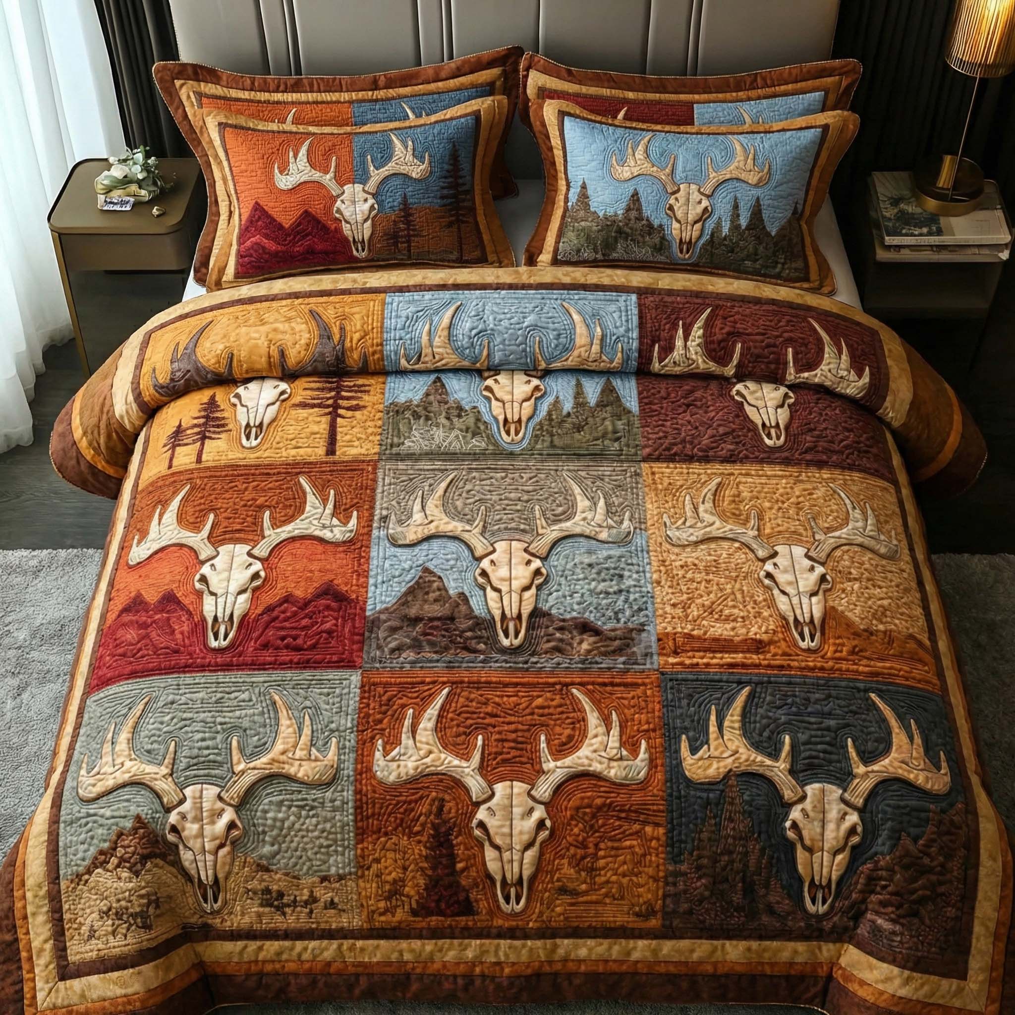 Frontier Patchwork Quilted Bedding Set Best Sheet Sets Deer Themed Gifts For Him