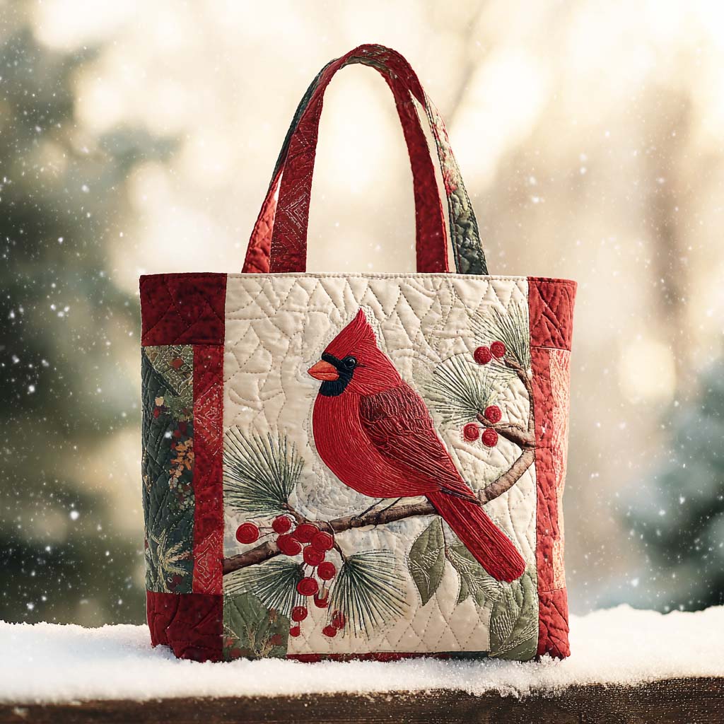 Frost Cardinal Quilted Tote Bag Best Women's Shoulder Bags Cardinal Gifts For Christmas
