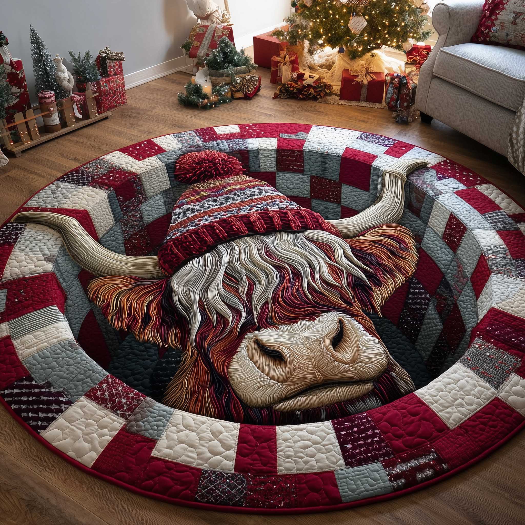 Frosted Homestead Quilted Round Mat Decorative Quilted Round Mat for Elegant Spaces