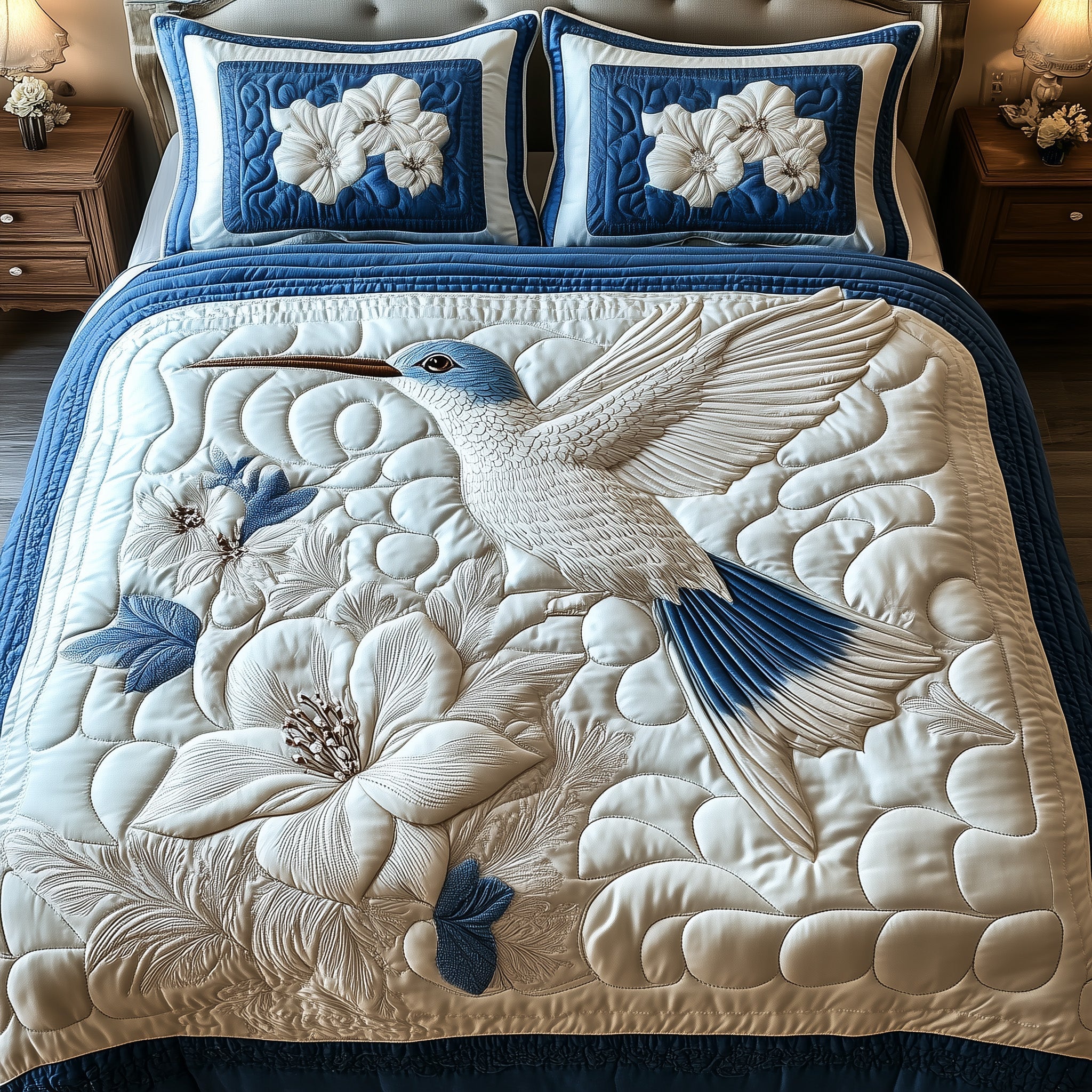 Frosted Hummingbird Quilted Bedding Set Best King Sheets Best Hummingbird Themed Gifts