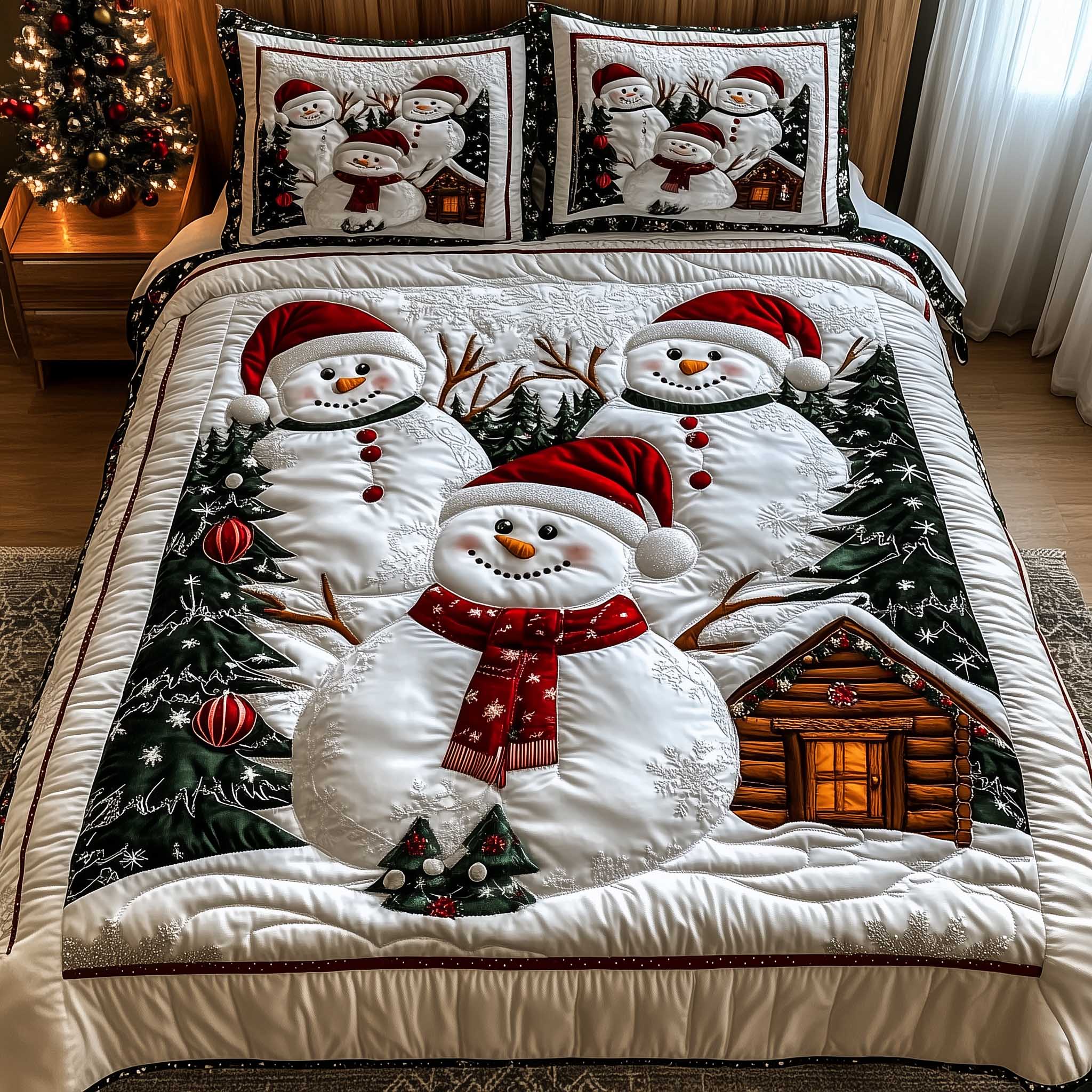 Frosty Friends Quilted Bedding Set Christmas Duvet Cover King Best Christmas Gift Ideas