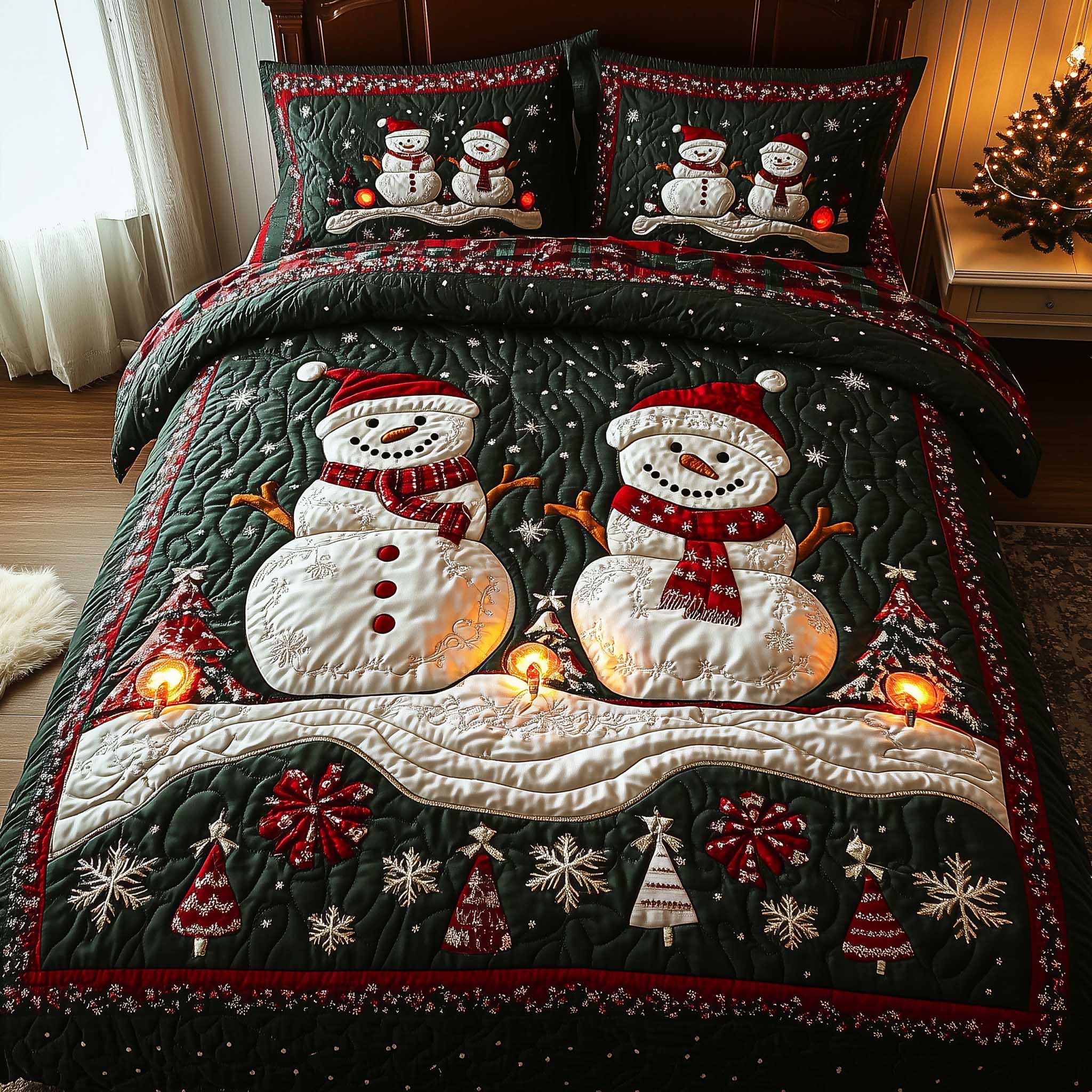 Frosty Friends Quilted Bedding Set Cute Christmas Bedrooms Secret Santa Pressent Ideas