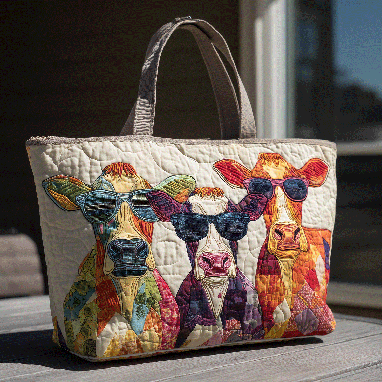 Funky Cows Quilted Tote Bag Handbag For Women Presents For Cow Lovers