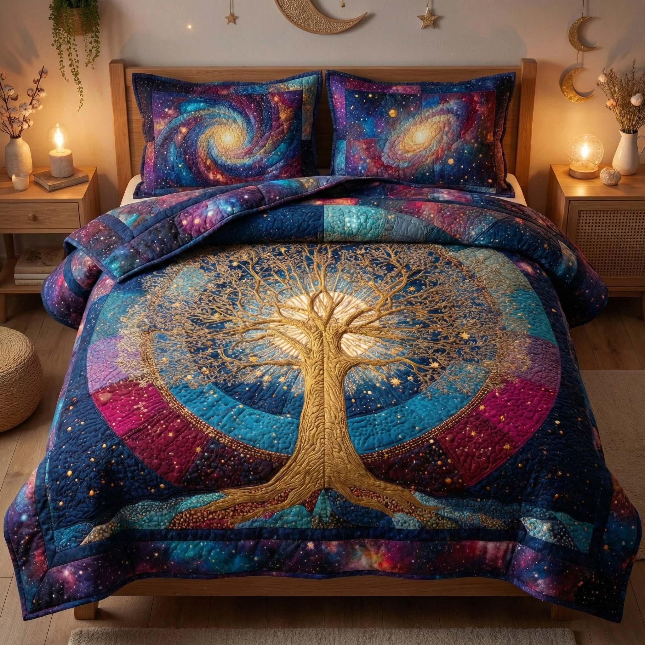 Galaxy Tree Quilted Bedding Set Bedroom Room Decor Tree Of Life Gifts For Parents