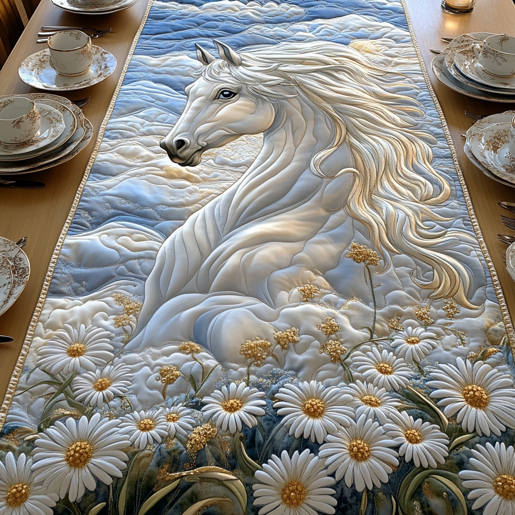 Galloping Daisies Quilted Table Runner Holiday Runner Dining Unusual Horse Gifts