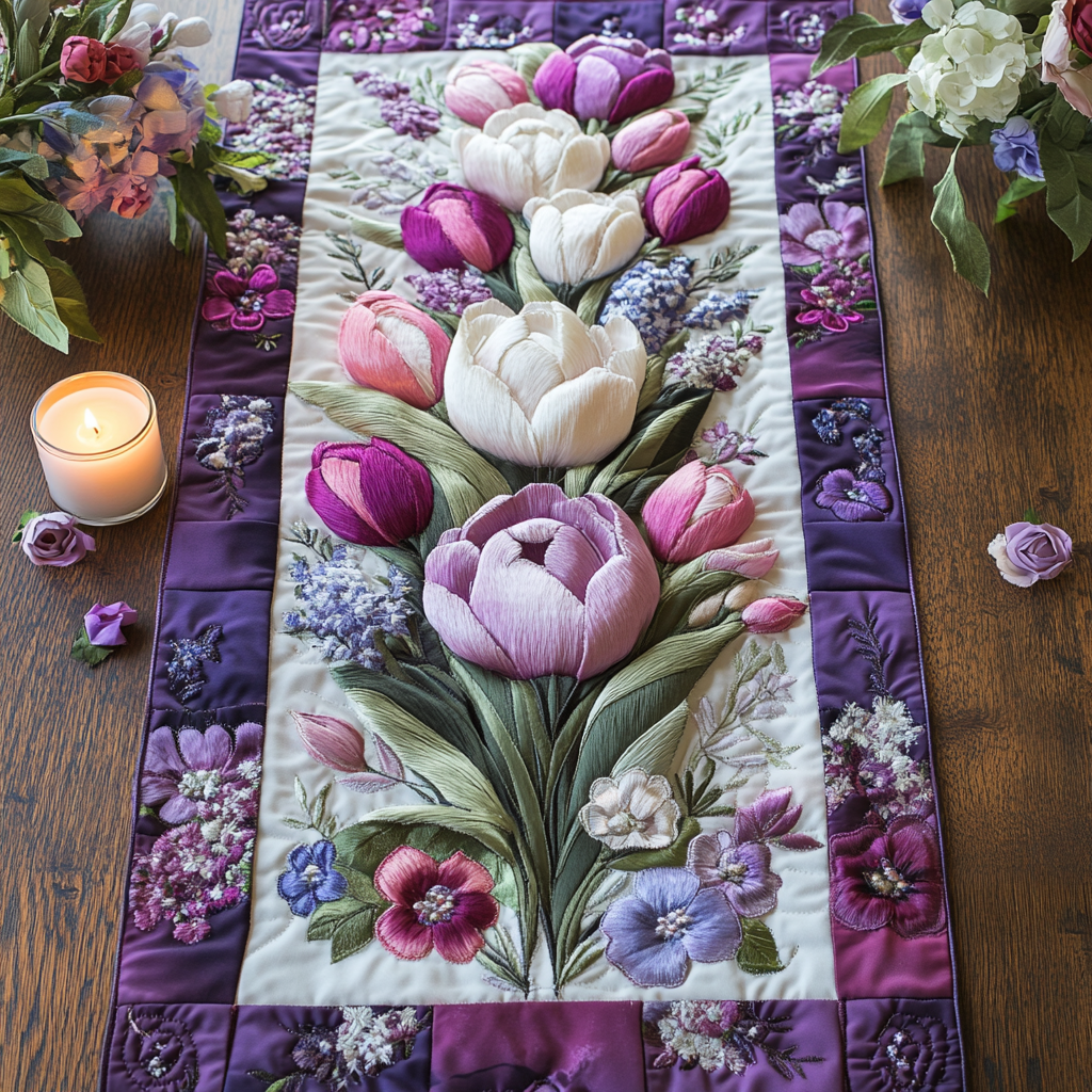 Garden Beauty Quilted Table Runner Dining Room Decor Best Tulip Gifts