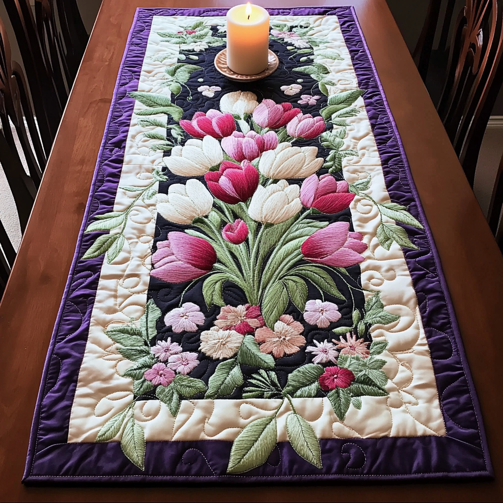 Garden Luxe Quilted Table Runner Kitchen Table Decor Tulip Gifts For Mom
