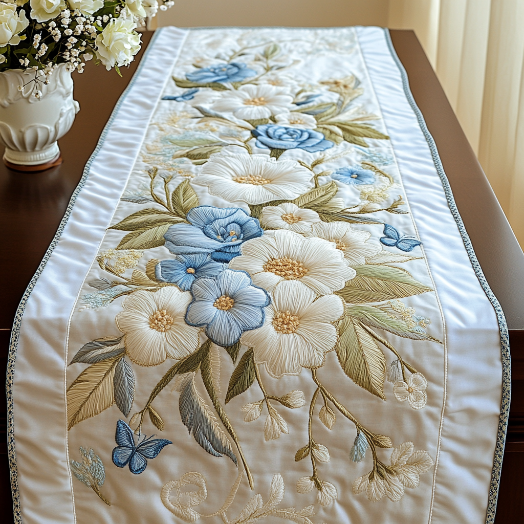 Garden of Grace Quilted Table Runner Floral Table Runner Gifts For Friends