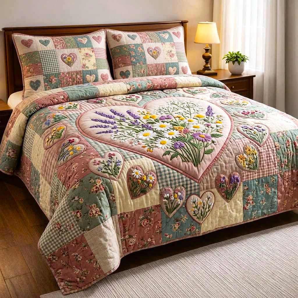 Garden Patchwork Quilted Bedding Set Bedspread Quilts Cute Mothers Day Gifts