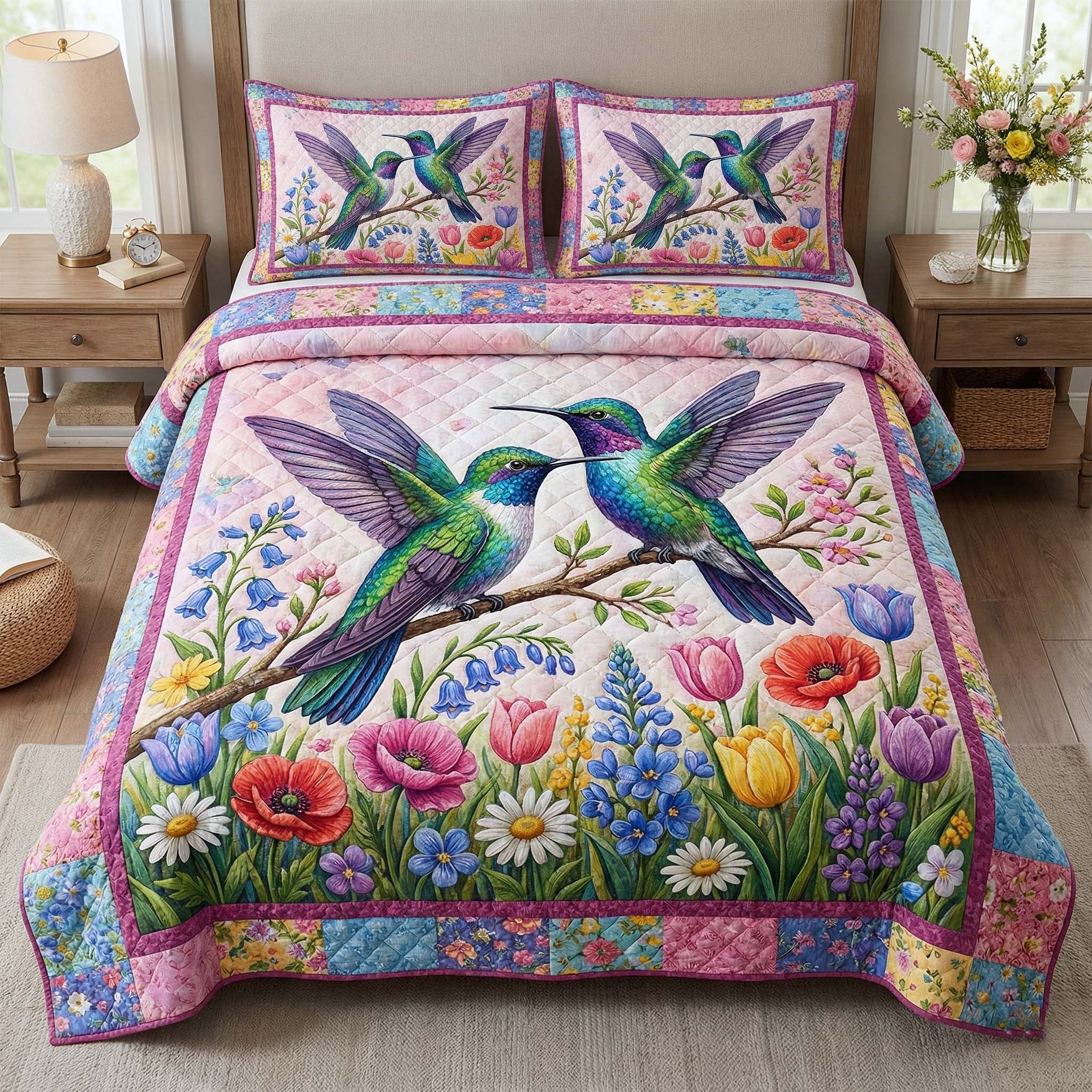 Garden Sprite Quilted Bedding Set Best King Bed Sheets Awesome Gifts For Hummingbird Lovers