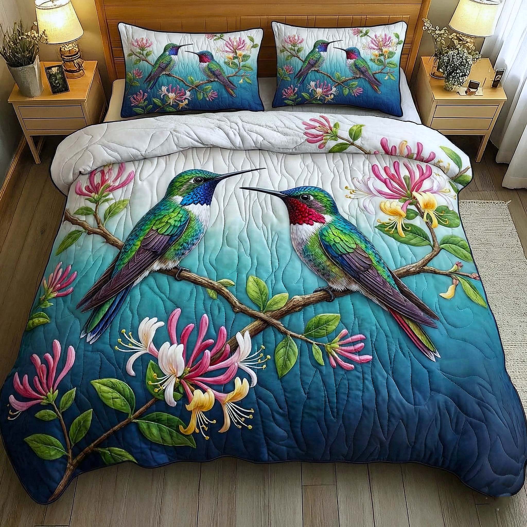 Garden Sprite Quilted Bedding Set Best King Sheet Set Hummingbird Themed Gift Items