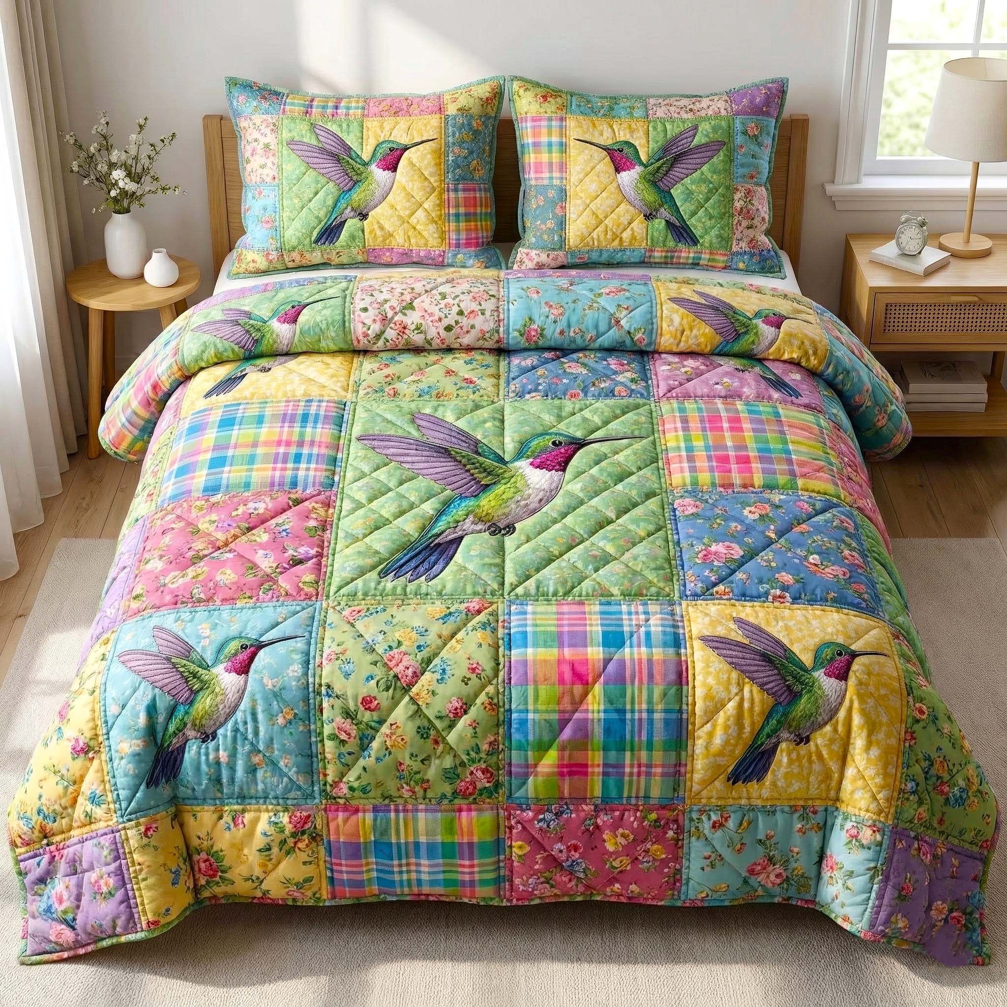 Garden Sprite Quilted Bedding Set Best King Sheets Novelty Hummingbird Gifts