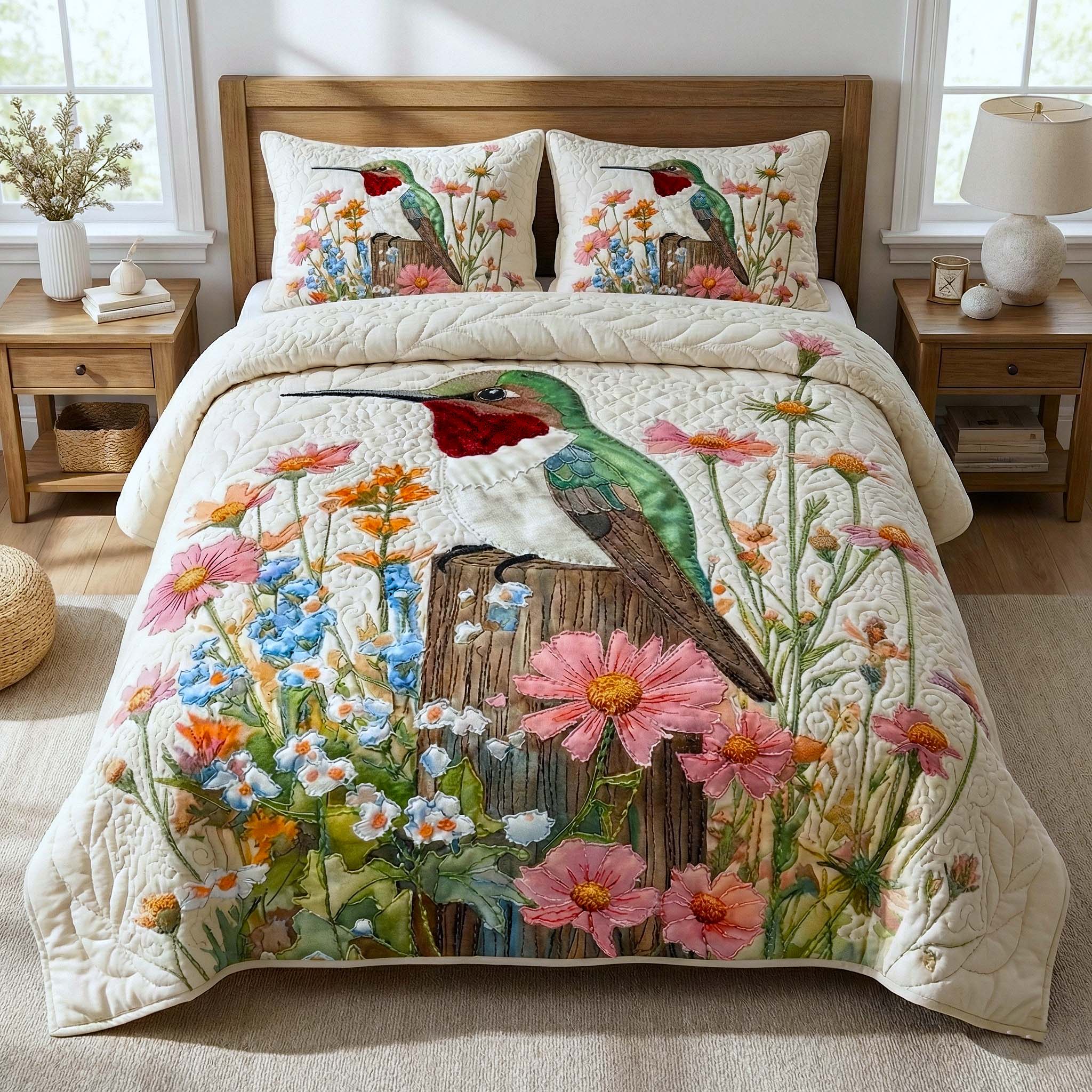 Garden Sprite Quilted Bedding Set Great Bed Sets Hummingbird Gifts For Mom Grandma