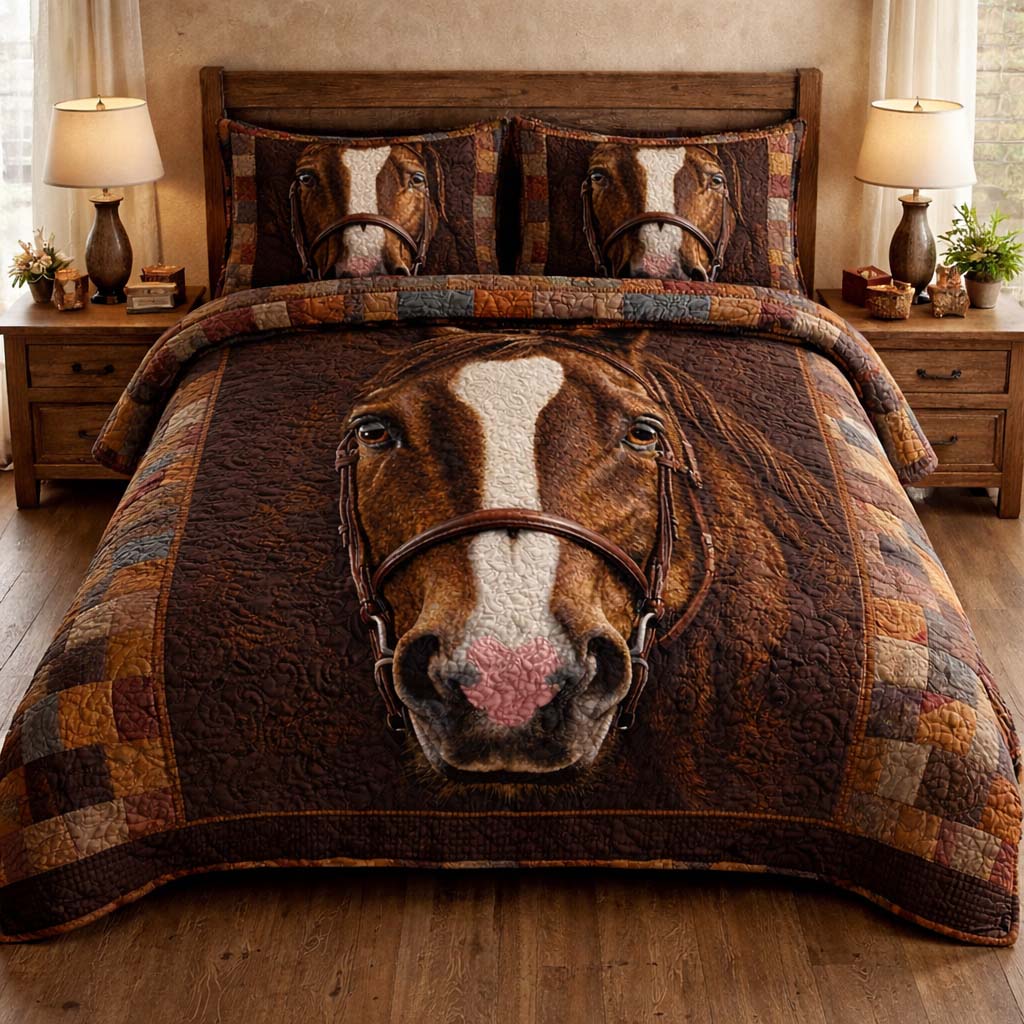 Gentle Brown Horse Quilted Bedding Set Best Sheets Ever Horse Themed Presents