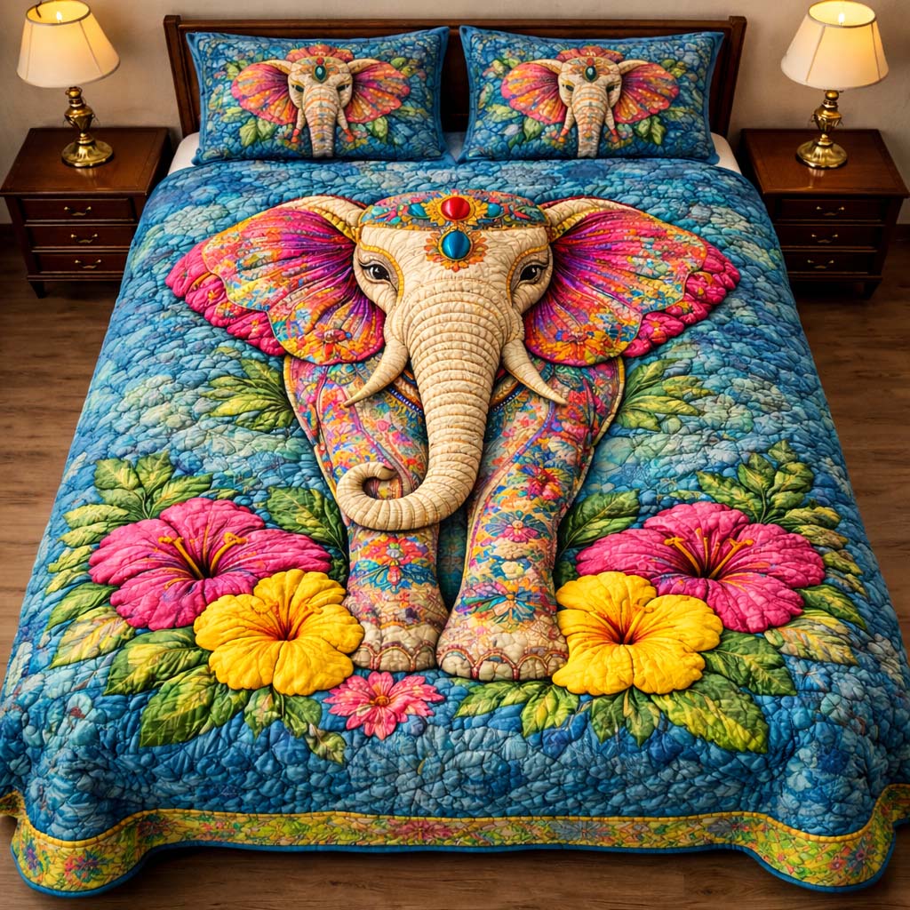Gentle Jumbo Quilted Bedding Set Bedroom Decorations Gift Ideas For Elephant Lovers