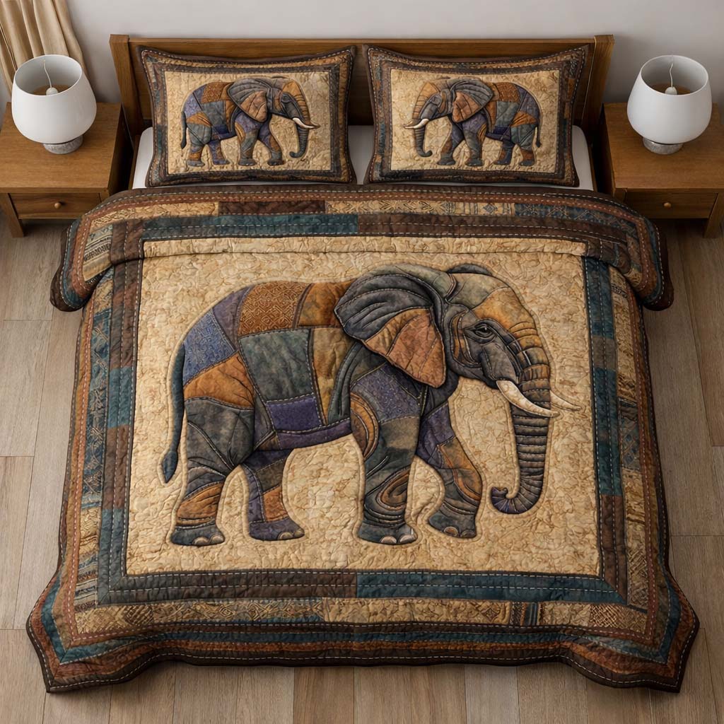 Gentle Jumbo Quilted Bedding Set Cover Bed Set Elephant Gifts For Him