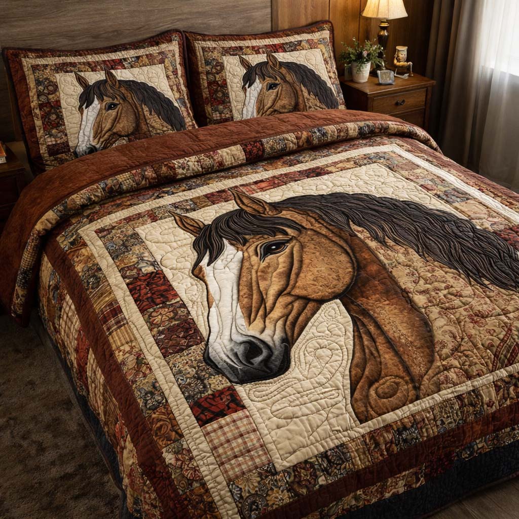 Gentle Stallion Quilted Bedding Set Best King Bed Sheets Gifts For Horse Lovers