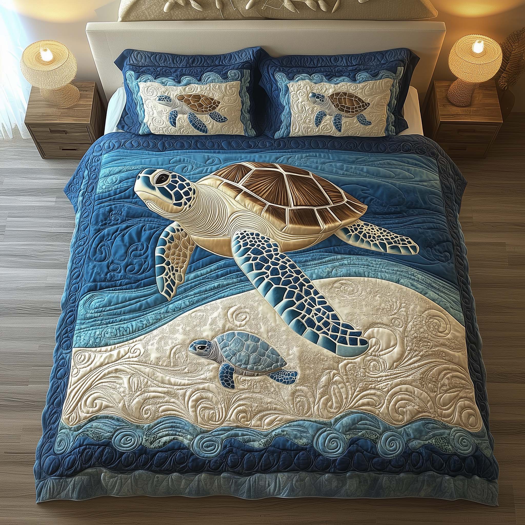 Gentle Turtle Quilted Bedding Set Unique Bed Sheet Set Sea Turtle Themed Gifts