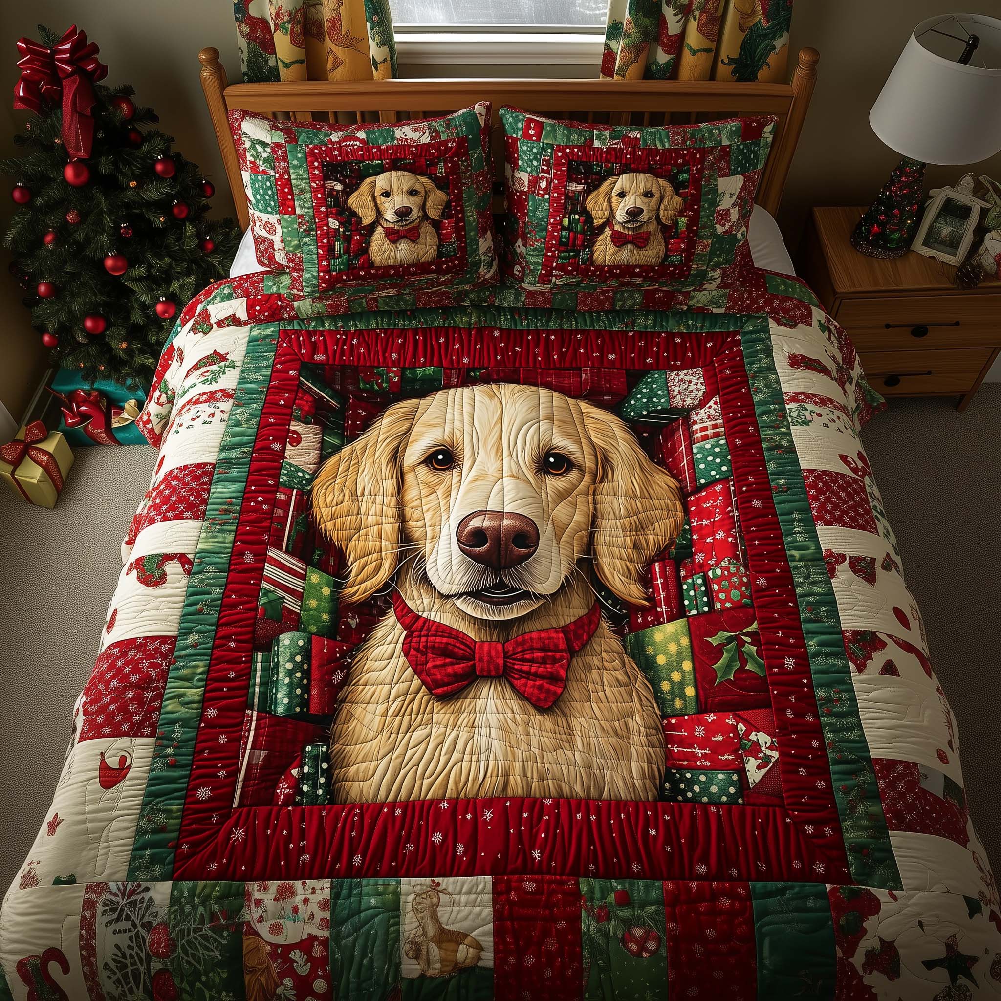 Gift Retriever Quilted Bedding Set Xmas Room Decorations Grandparent Xmas Gift Ideas