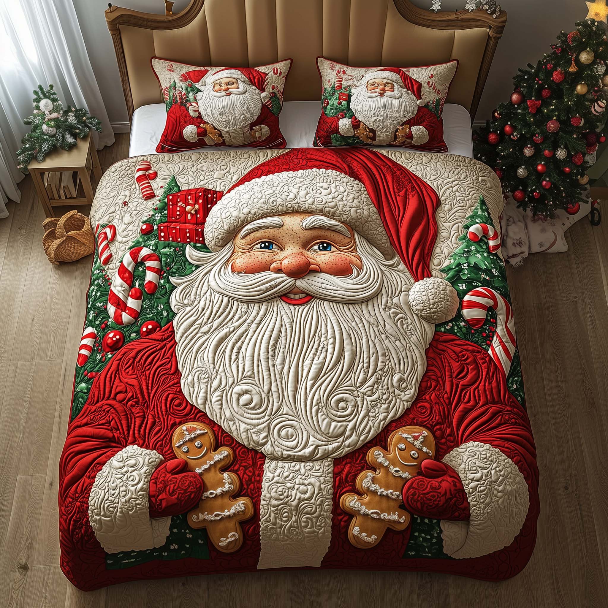 Gingerbread Santa Quilted Bedding Set Christmas Bedroom Ideas Best Family Christmas Gifts
