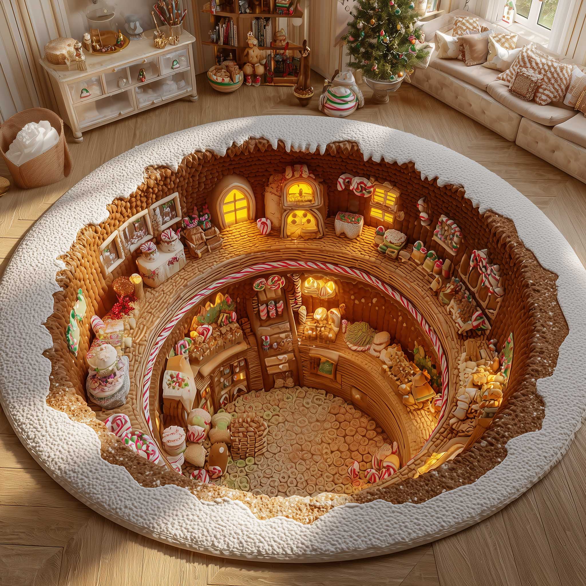 Gingerbread Workshop Quilted Round Mat Eco-Friendly Quilted Round Mat for Sustainable Living
