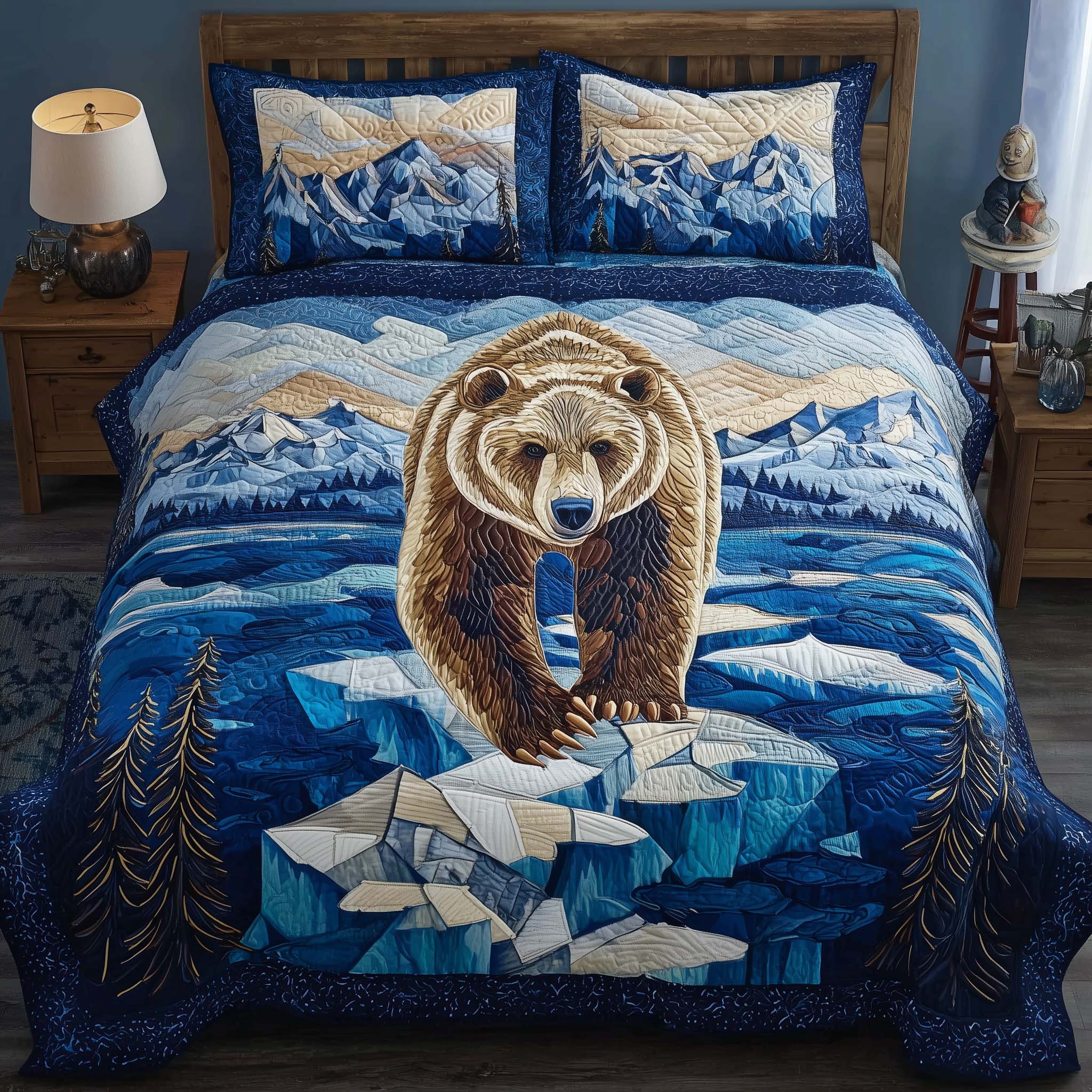 Glacier Bear Quilted Bedding Set Good Bed Sheet Sets Bear Gifts For Him Her