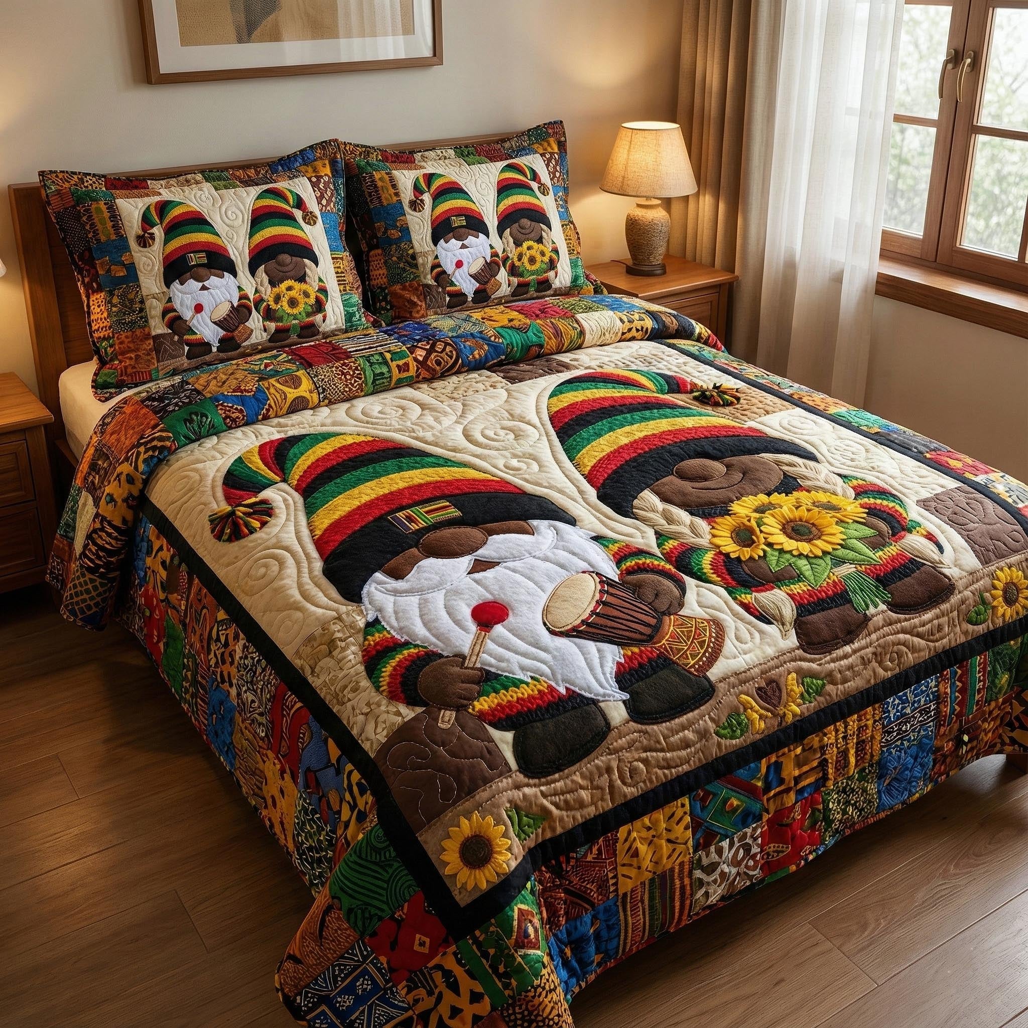 Gnome Sweethearts Quilted Bedding Set Bedroom Decor Best Melanin Gifts For Ladies