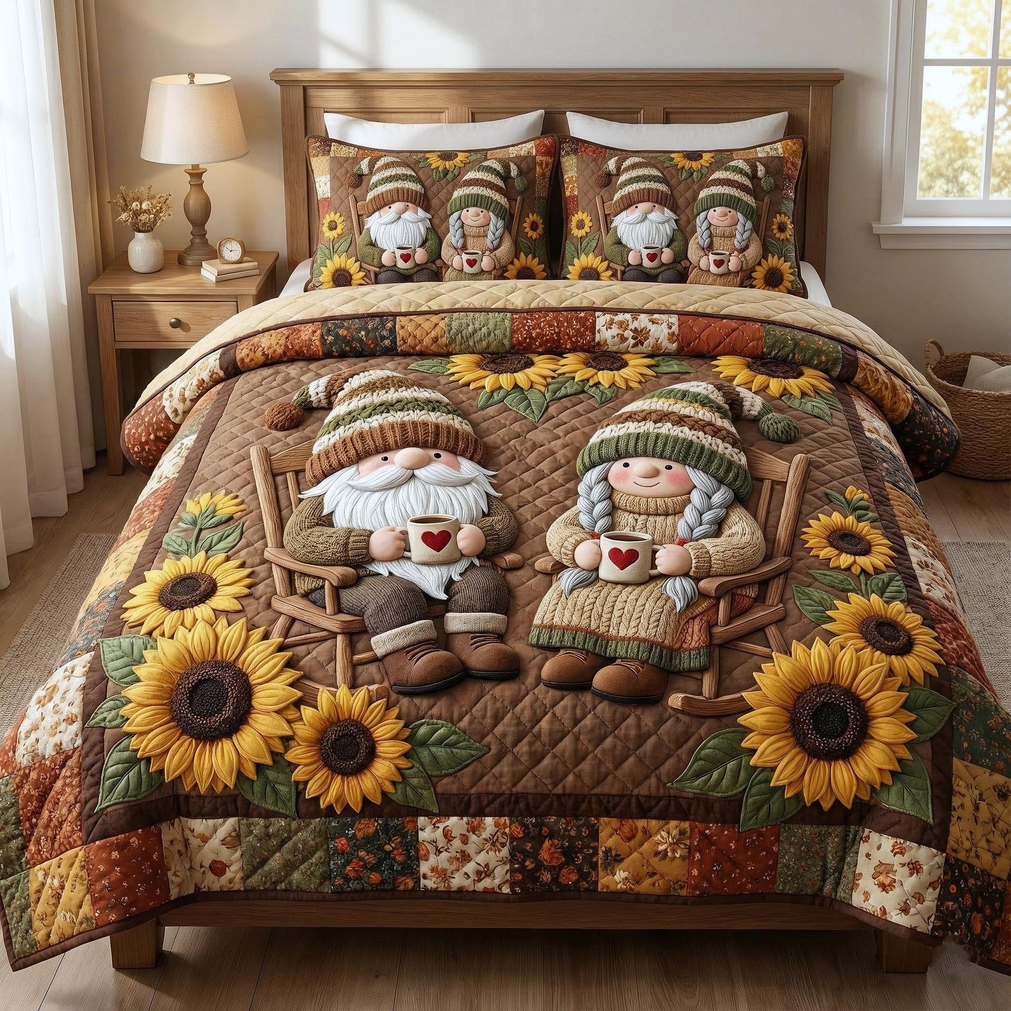 Gnome Sweethearts Quilted Bedding Set Bedroom Furniture Ideas Sunflower Christmas Gift Ideas