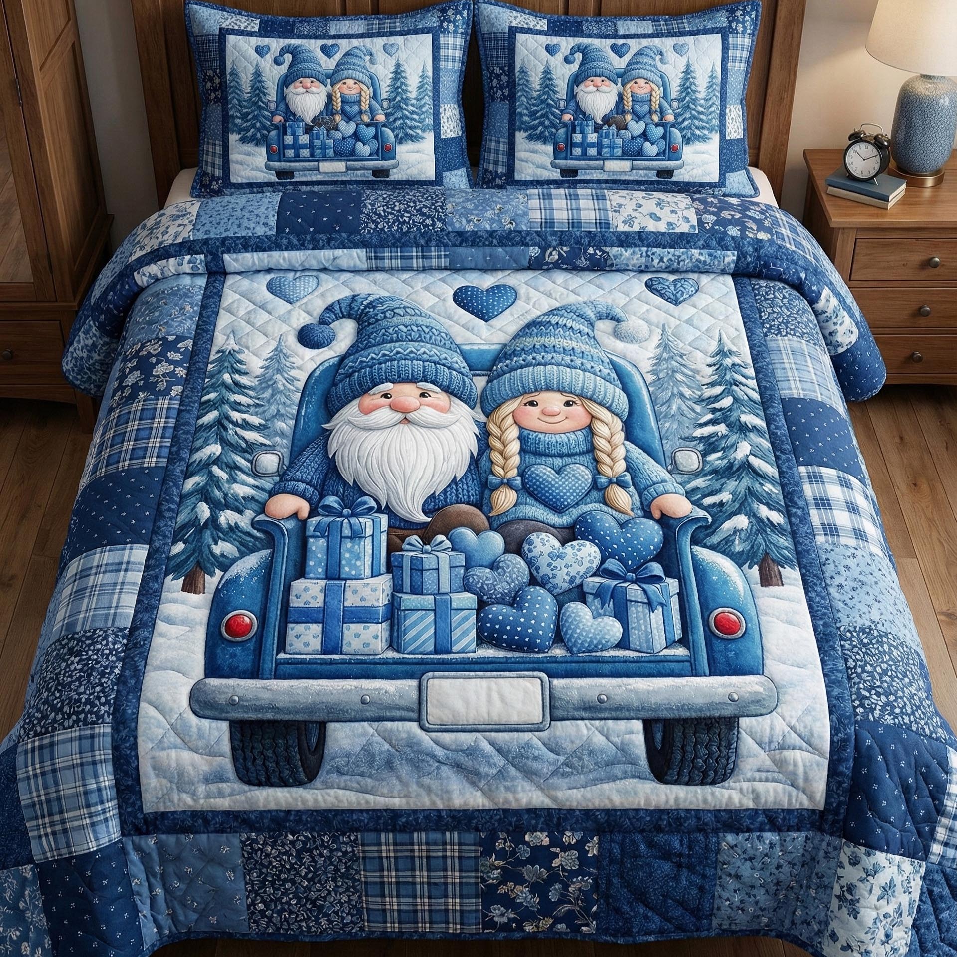 Gnome Sweethearts Quilted Bedding Set Bedspread Quilts Marriage Presents