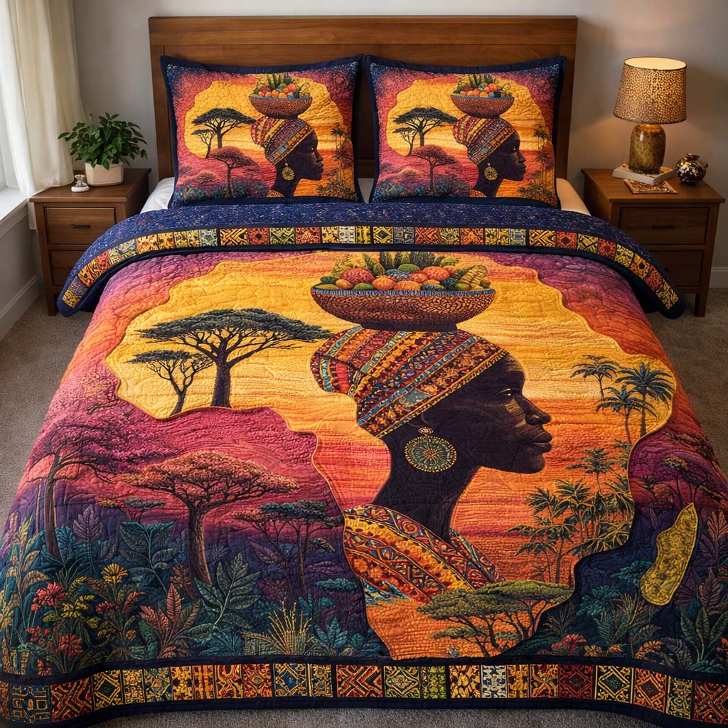 Golden Ancestral Woman Quilted Bedding Set Unique Bed Sheets African American Gifts For Women