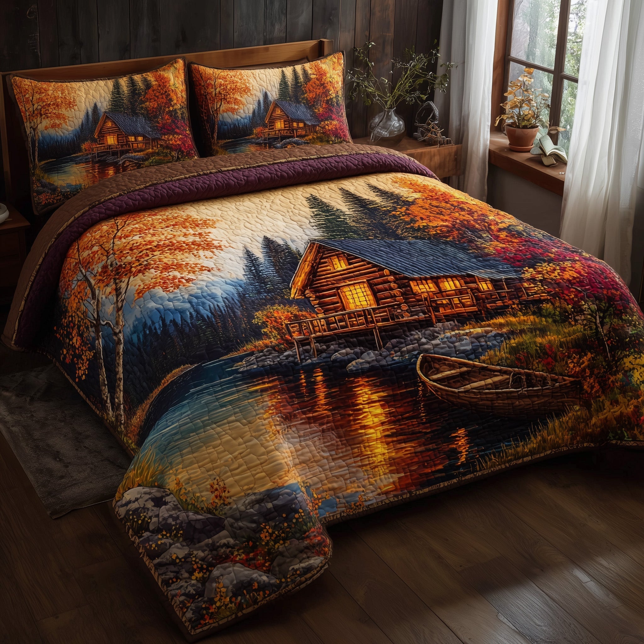 Golden Bloom Cabin Quilted Bedding Set Bedsheet Comforter Set Autumn Inspired Gifts