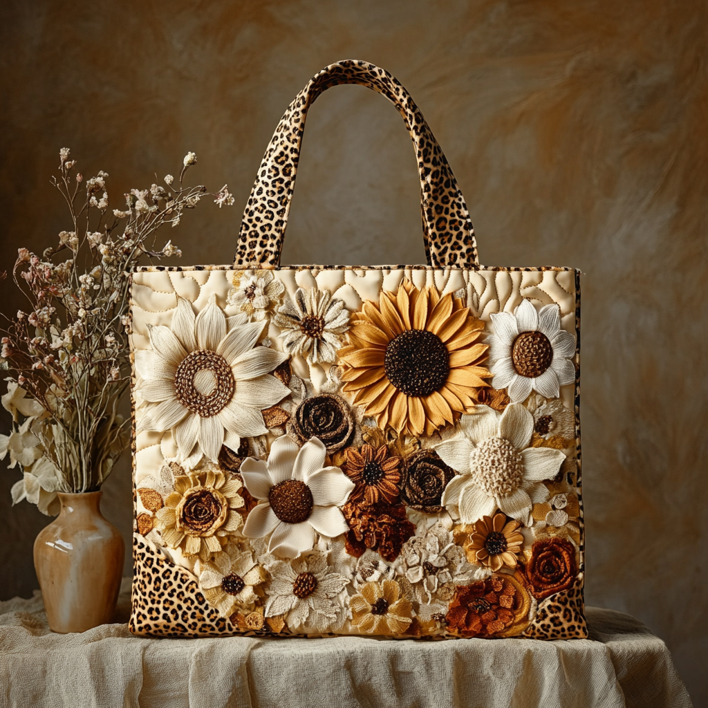 Golden Bloom Quilted Tote Bag Trendy Shoulder Bags Sunflower Presents Merchandise
