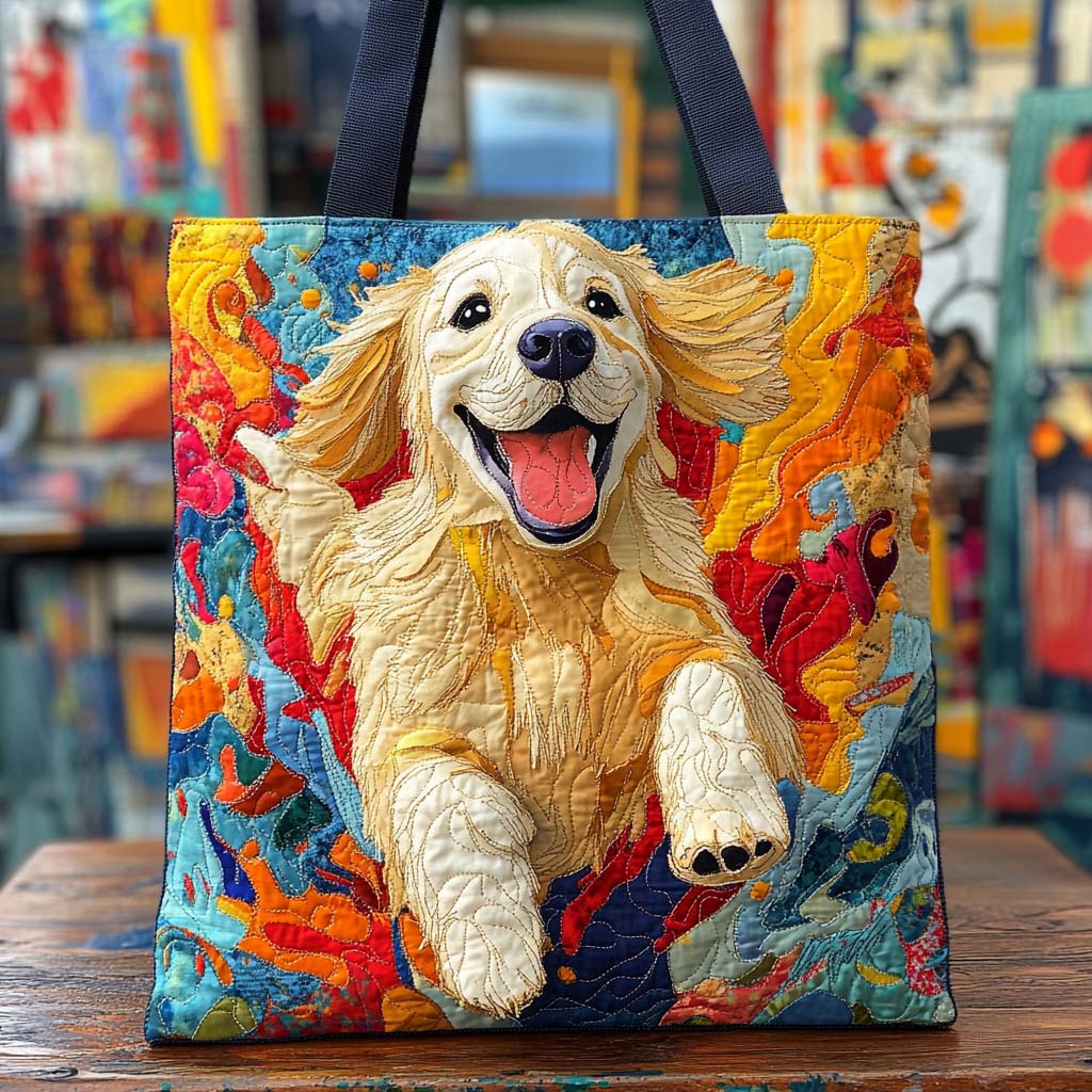 Golden Burst of Joy Quilted Tote Bag Shoulder Bags For Women Gifts With Golden Retrievers On Them