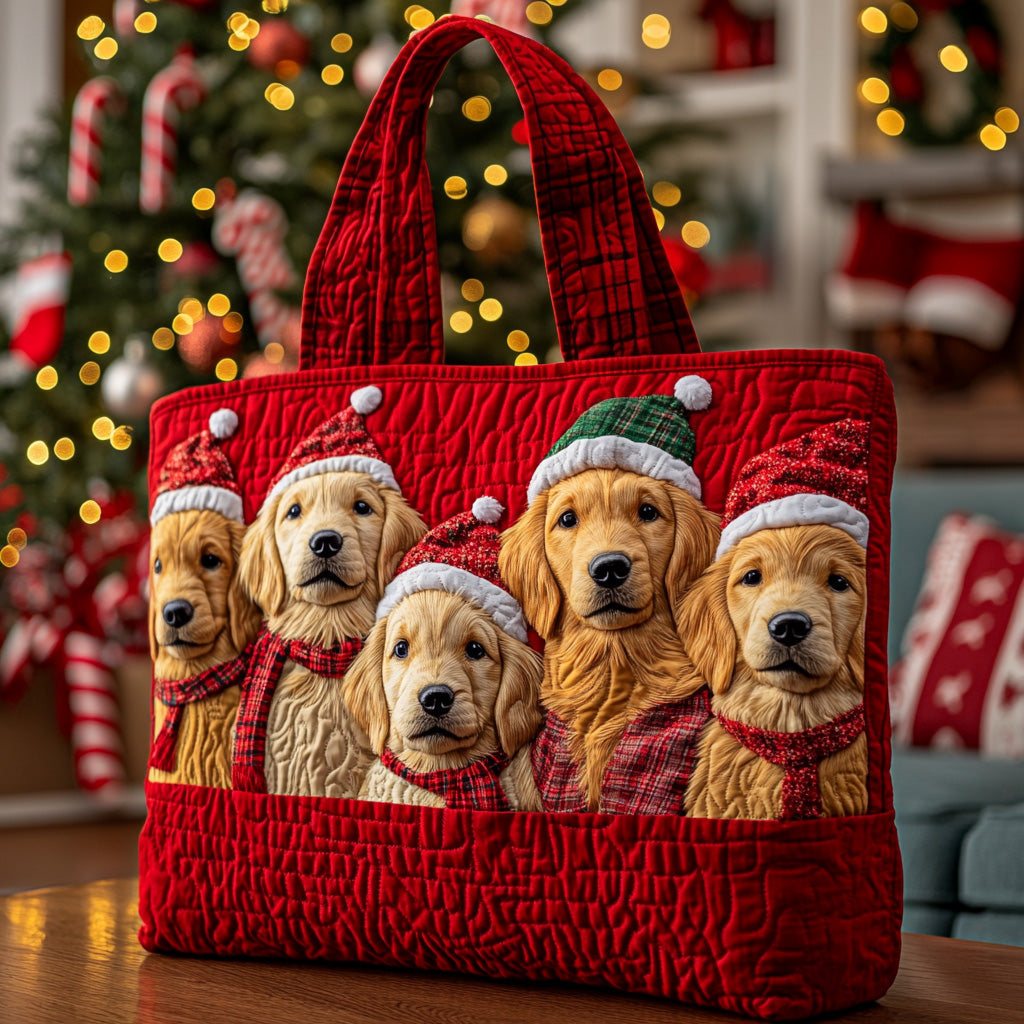 Golden Christmas Charm Quilted Tote Bag Best Shoulder Bag For Women Gifts For Golden Retriever Owners