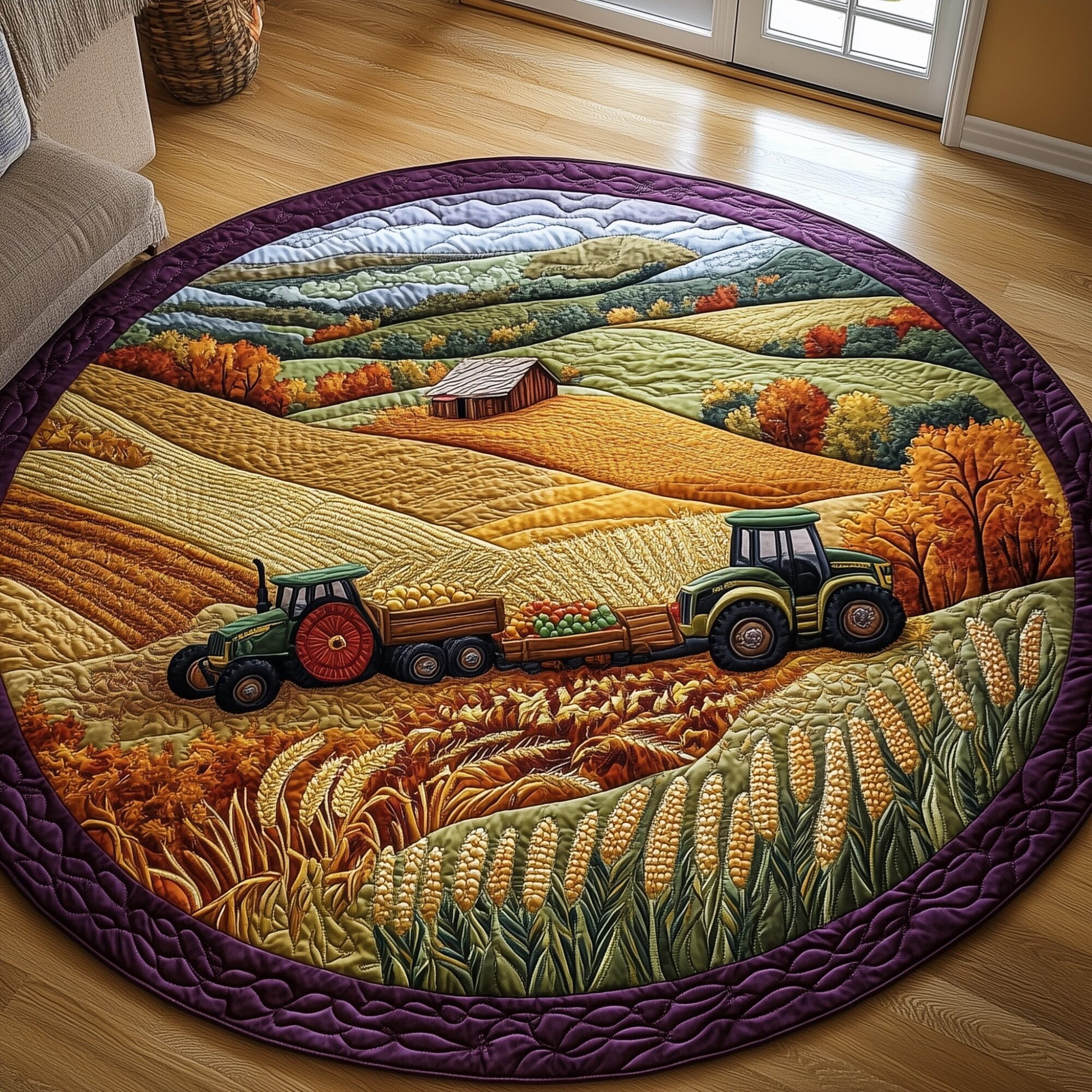 Golden Farm Fields Quilted Round Mat High-Quality Quilted Round Mat for Soft Comfort