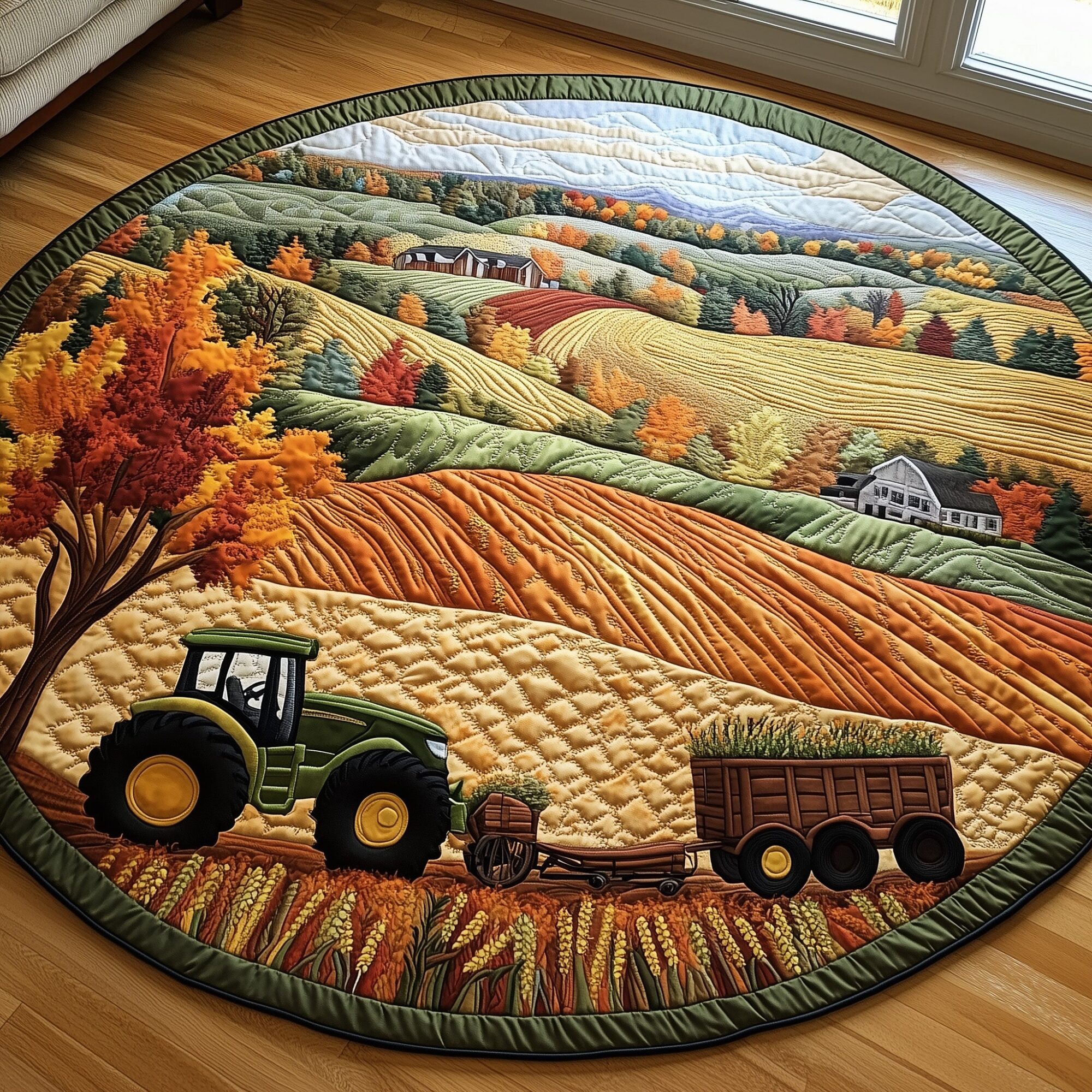 Golden Farm Fields Quilted Round Mat Premium Quilted Round Mat for Cozy Living Spaces