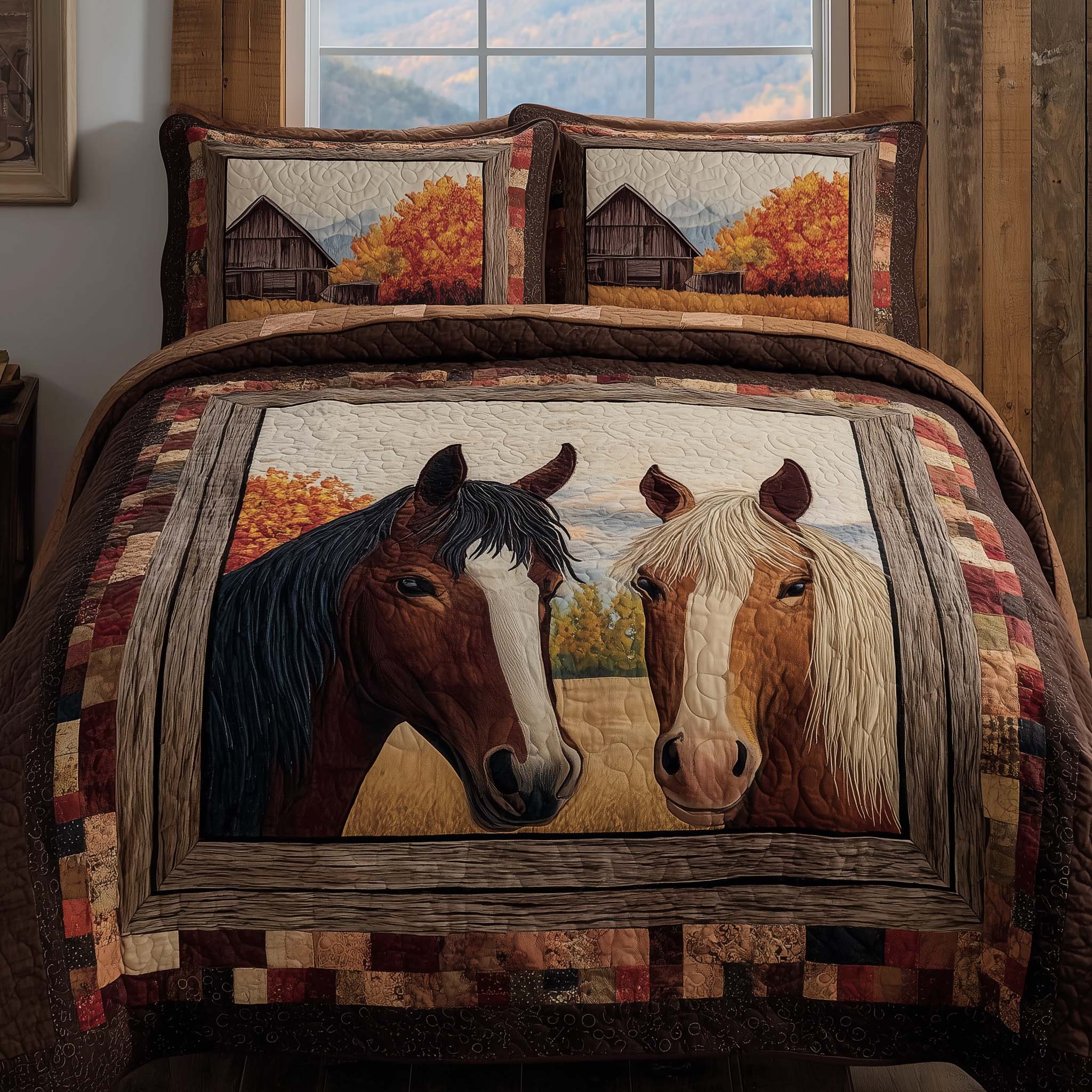 Golden Farm Horses Quilted Bedding Set Bedroom Furniture Ideas Horse Themed Gifts For Adults
