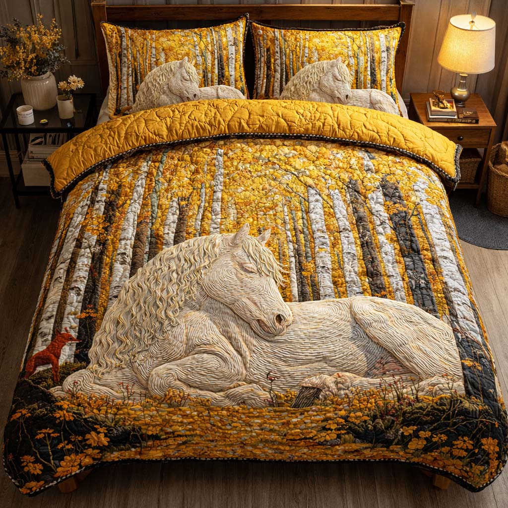Golden Forest Mare Quilted Bedding Set Best Fitted Sheets Best Gifts For Horse Lovers