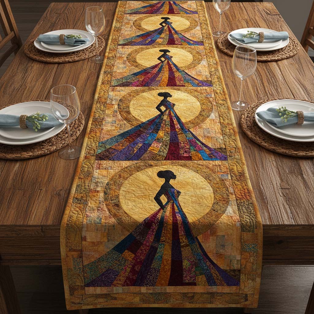 Golden Grace Quilted Table Runner Dining Room Table Toppers Melanin African American Gifts