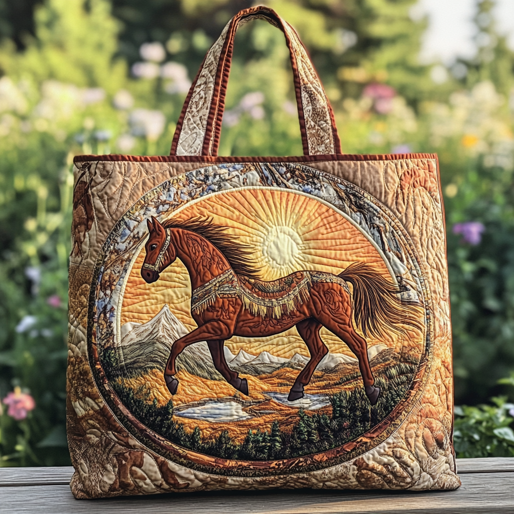 Golden Horse Quilted Tote Bag Good Shoulder Bags Unique Gifts For Horse Lovers