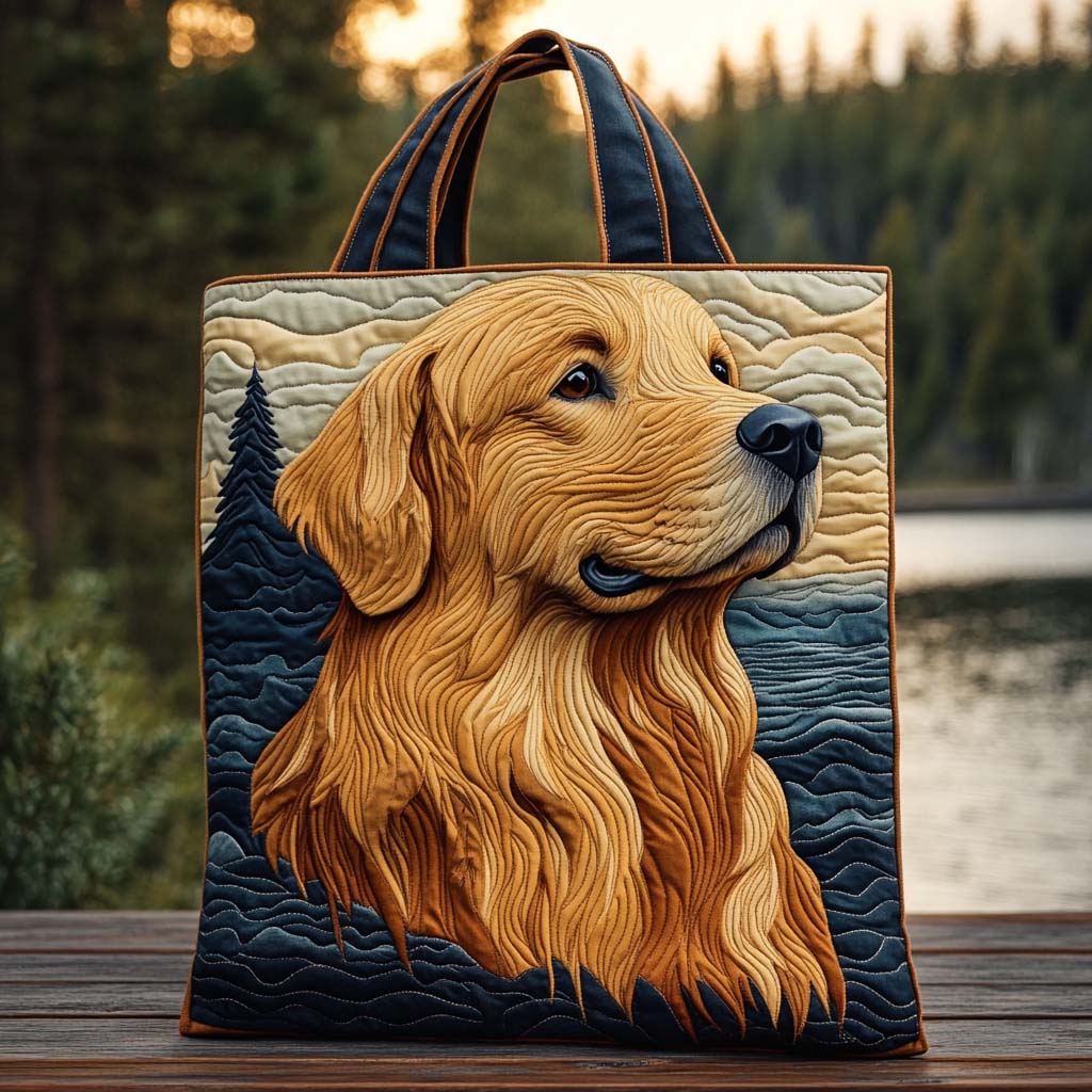 Golden Lake Serenity Quilted Tote Bag Best Shoulder Tote Bag Golden Labrador Gifts For Her