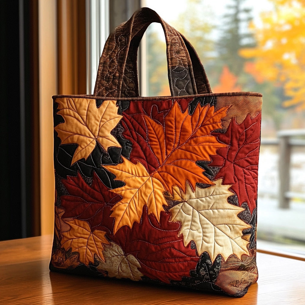 Golden Leaves Quilted Tote Bag Best Everyday Shoulder Bag Good Fall Gifts